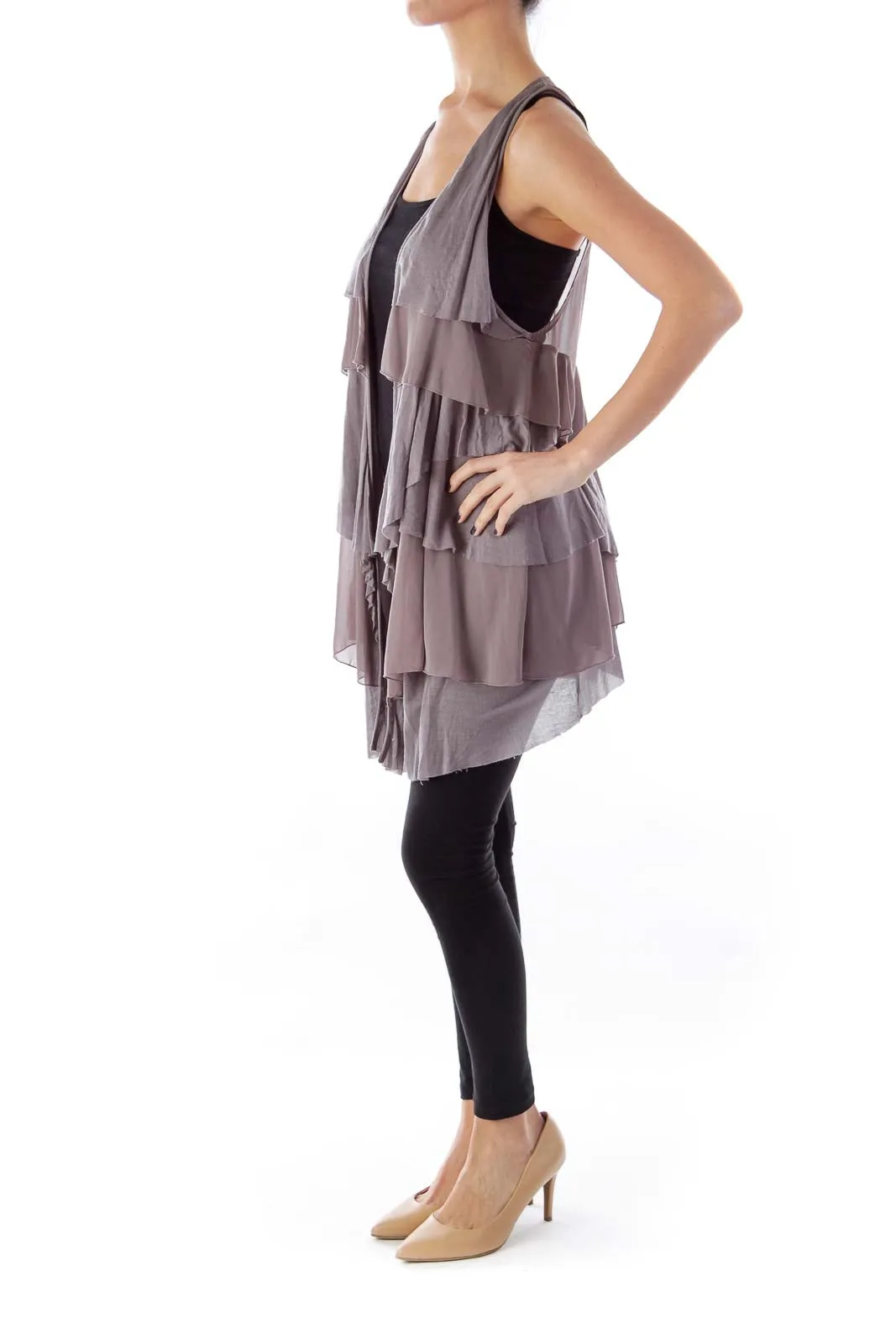 Gray Layered Ruffled Sleeveless Vest