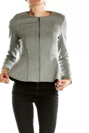 Gray Peplum Zip-Front Jacket