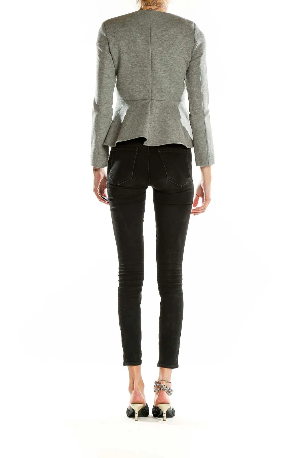 Gray Peplum Zip-Front Jacket