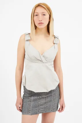 Grey Silk Bow Sleeveless Top