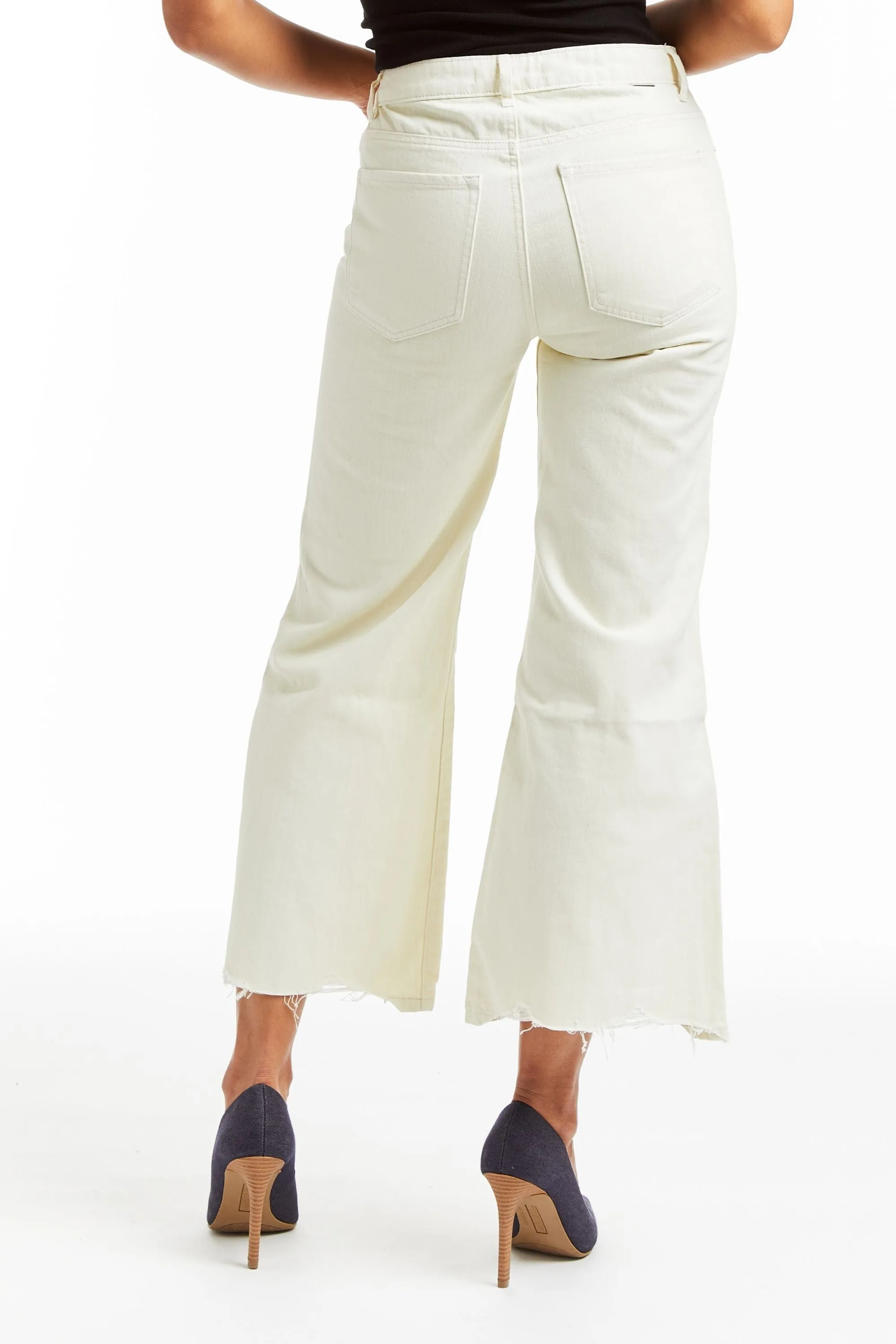 High Rise Distressed Hem Wide Culotte