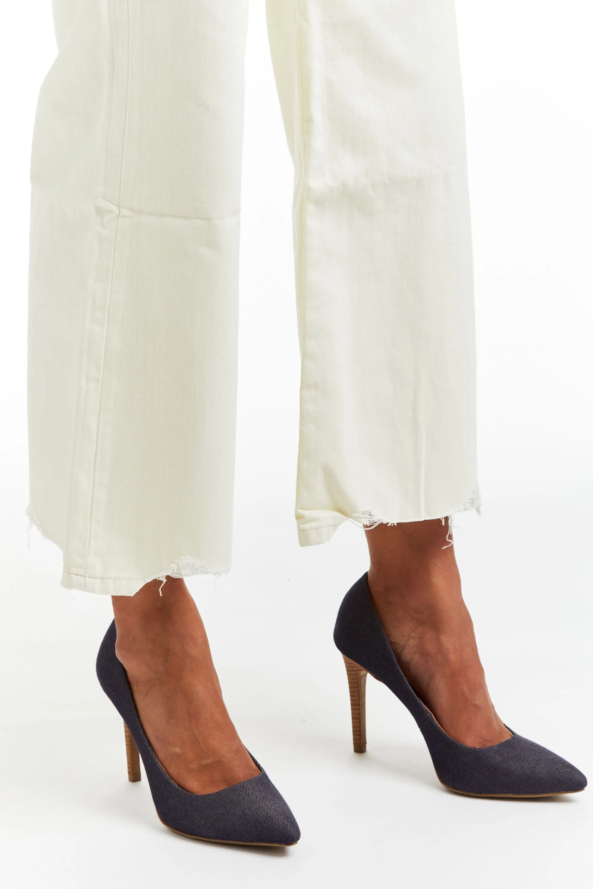 High Rise Distressed Hem Wide Culotte