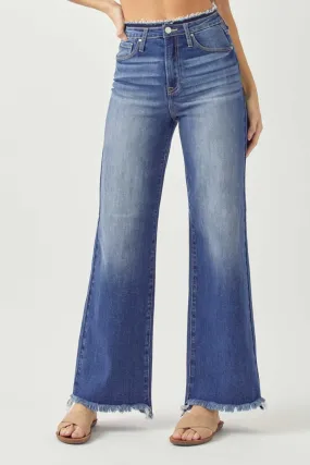 High Waist Raw Hem Wide Leg Jeans