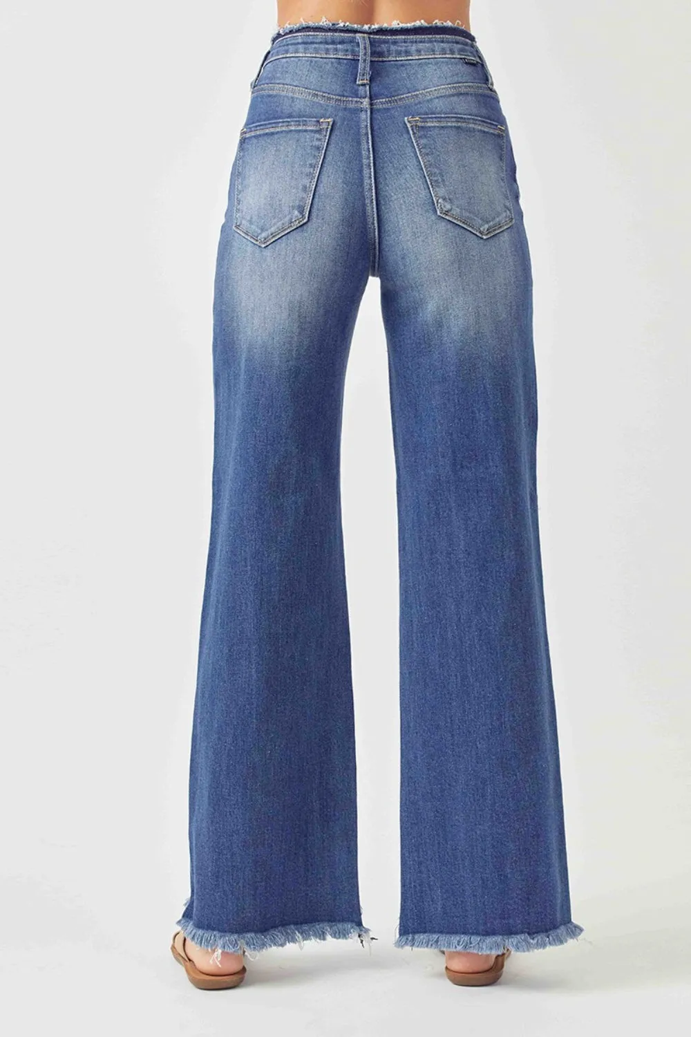 High Waist Raw Hem Wide Leg Jeans