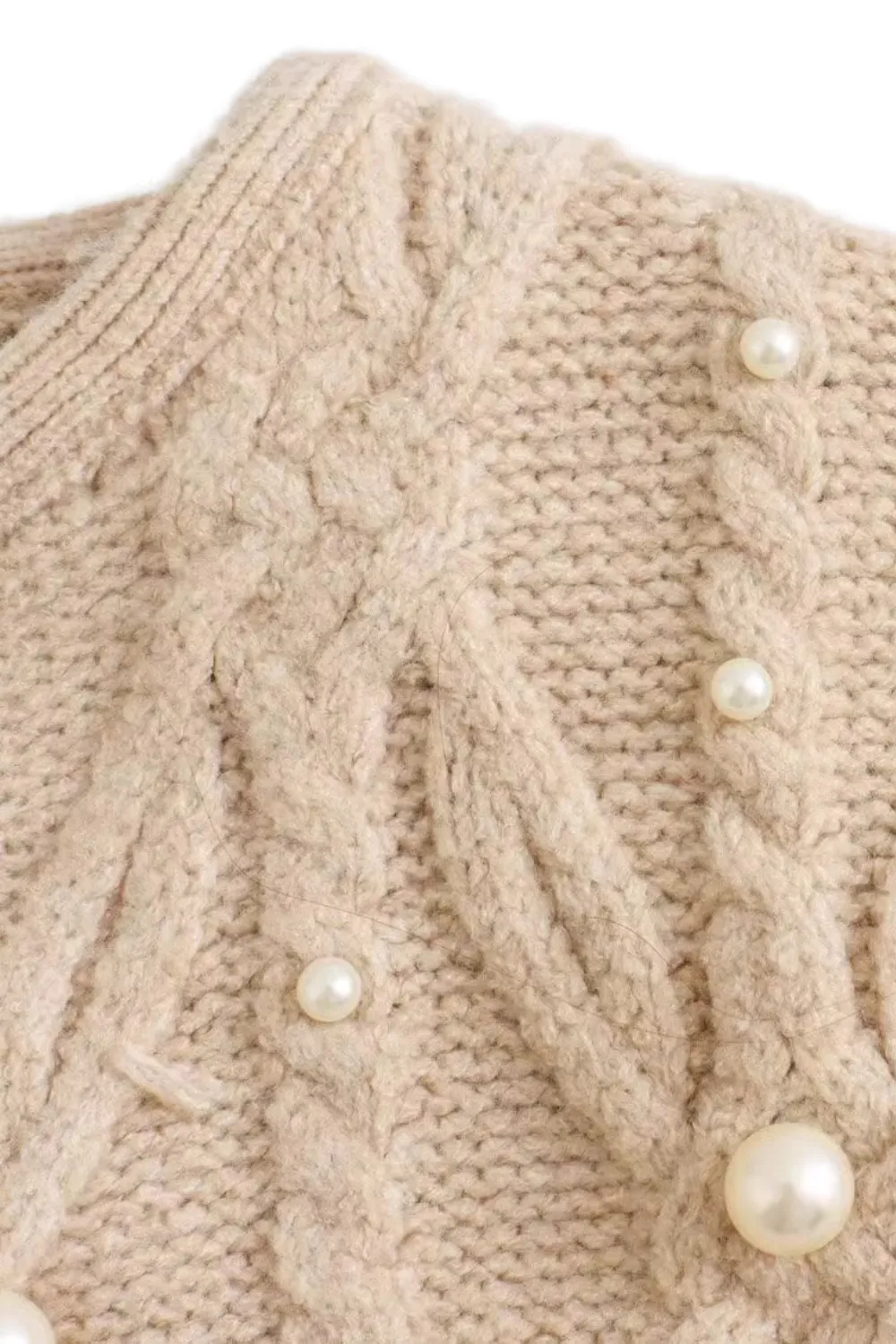 'Honora' Cable-Knit Pearl Embellished Cardigan