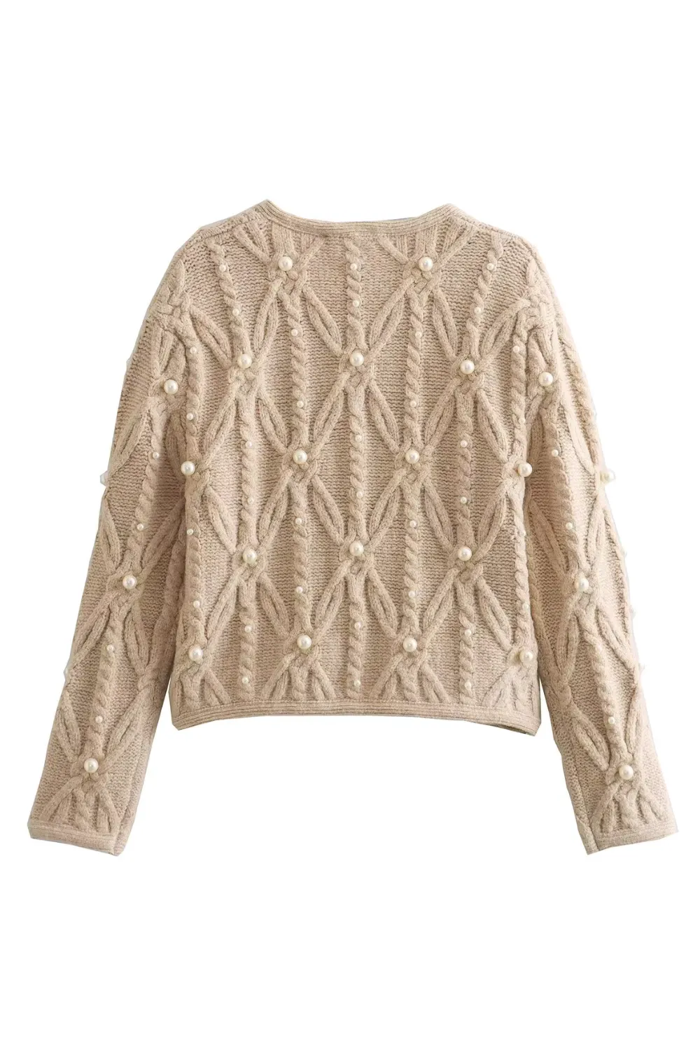 'Honora' Cable-Knit Pearl Embellished Cardigan