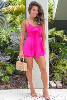 Hot Pink Romper With Tie Detail