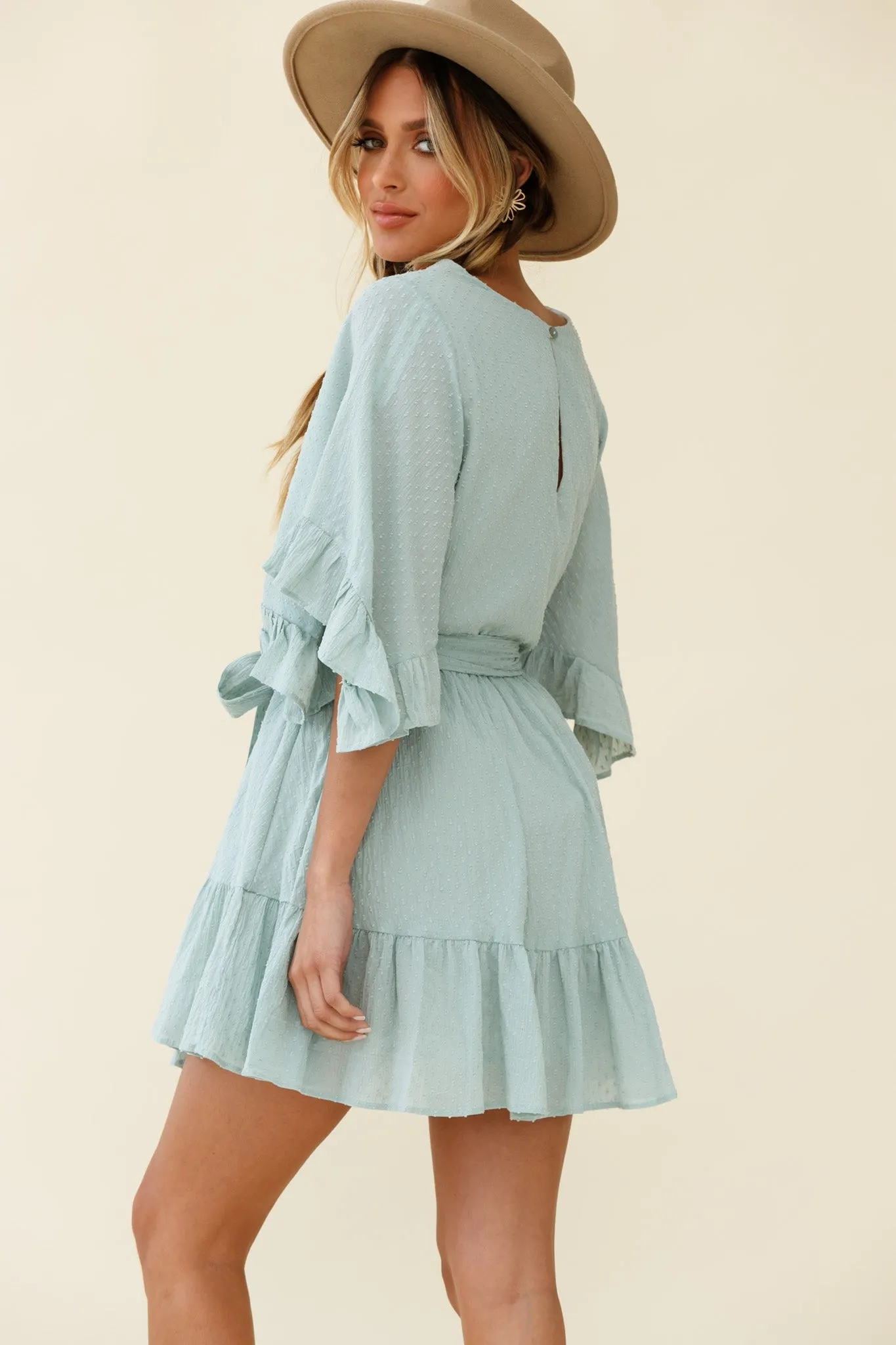 Joni Batwing Sleeve Waist Tie Dress Sage