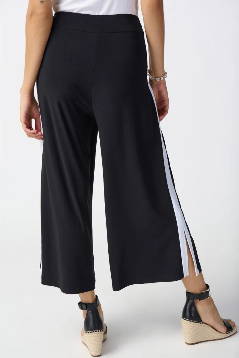 Joseph Ribkoff Black/Vanilla Striped Side Slit Pull On Culotte Pants 241058