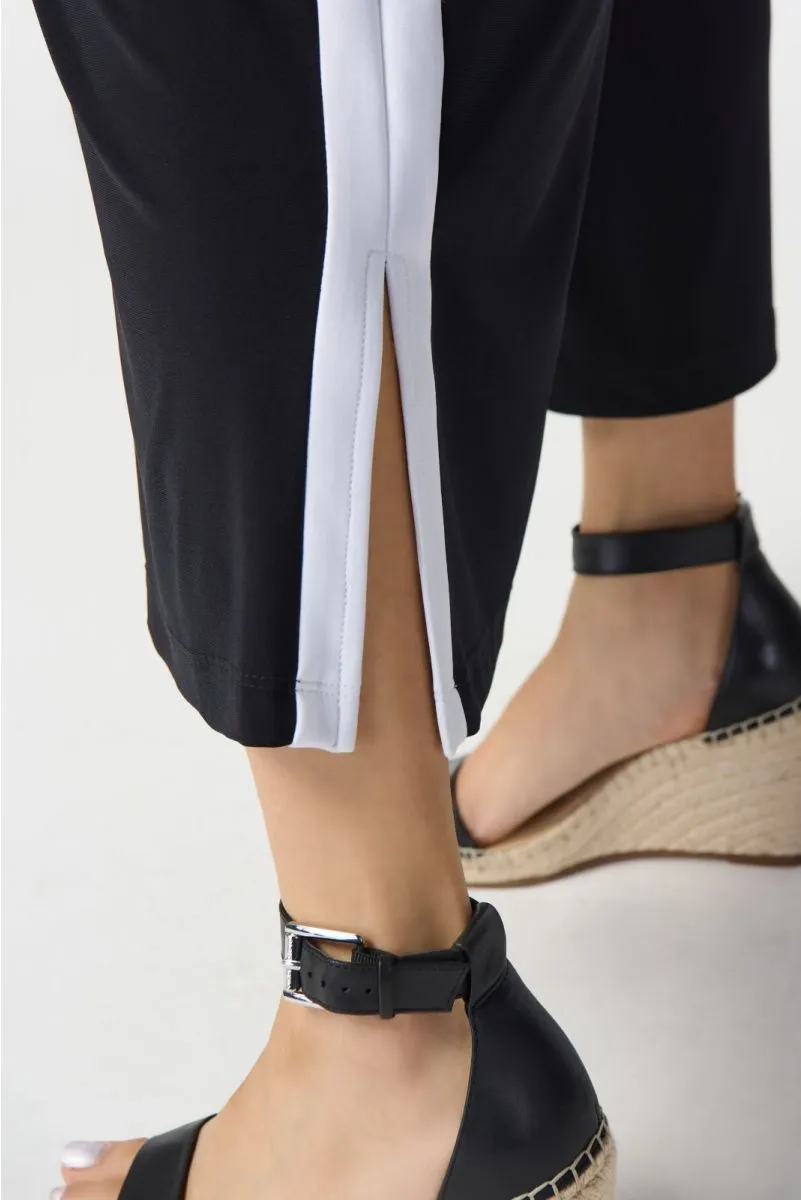 Joseph Ribkoff Black/Vanilla Striped Side Slit Pull On Culotte Pants 241058