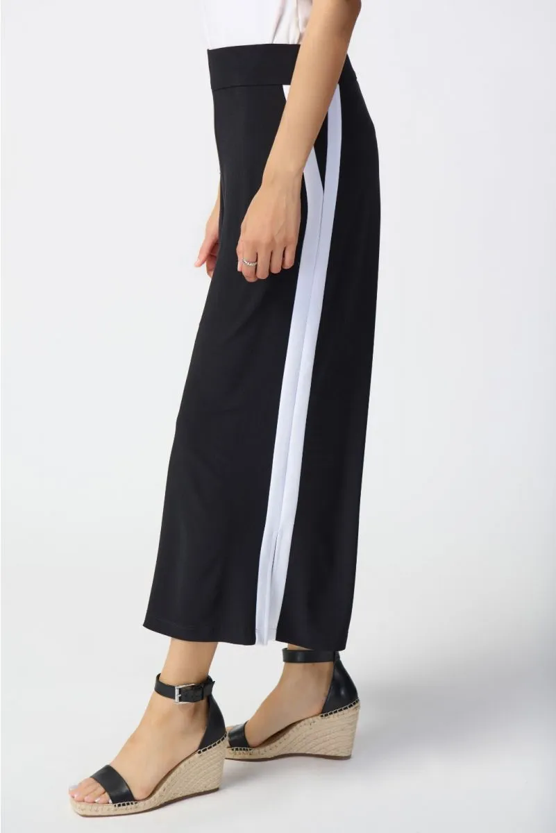 Joseph Ribkoff Black/Vanilla Striped Side Slit Pull On Culotte Pants 241058