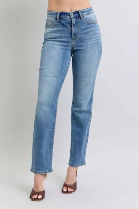 Judy Blue The Aspen High Rise Medium Wash Shearling Cuff Straight Leg Jeans | Sleek Denim Boutique