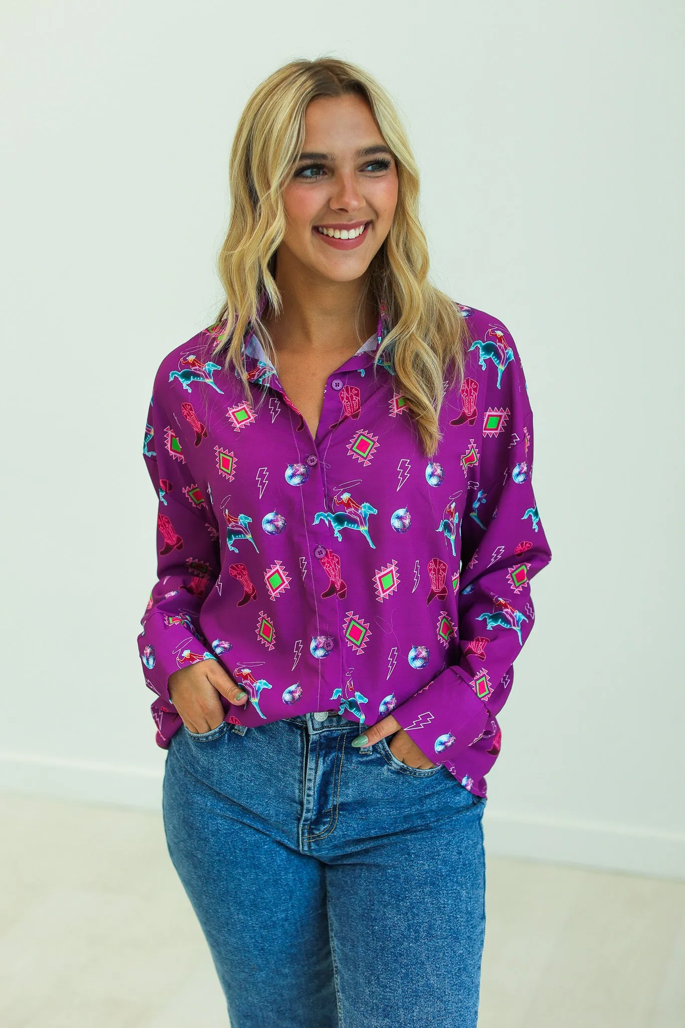 Kathryn Classic Button-Up, Purple Western Elements