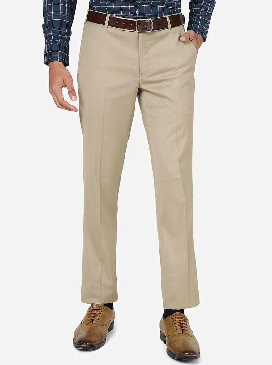 Khakhi Solid Slim Fit Formal Trouser | Metal