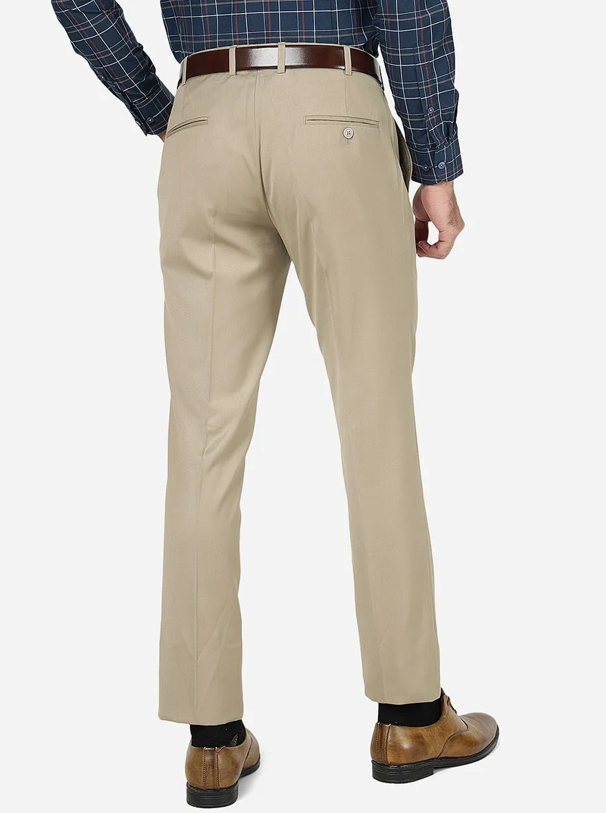 Khakhi Solid Slim Fit Formal Trouser | Metal