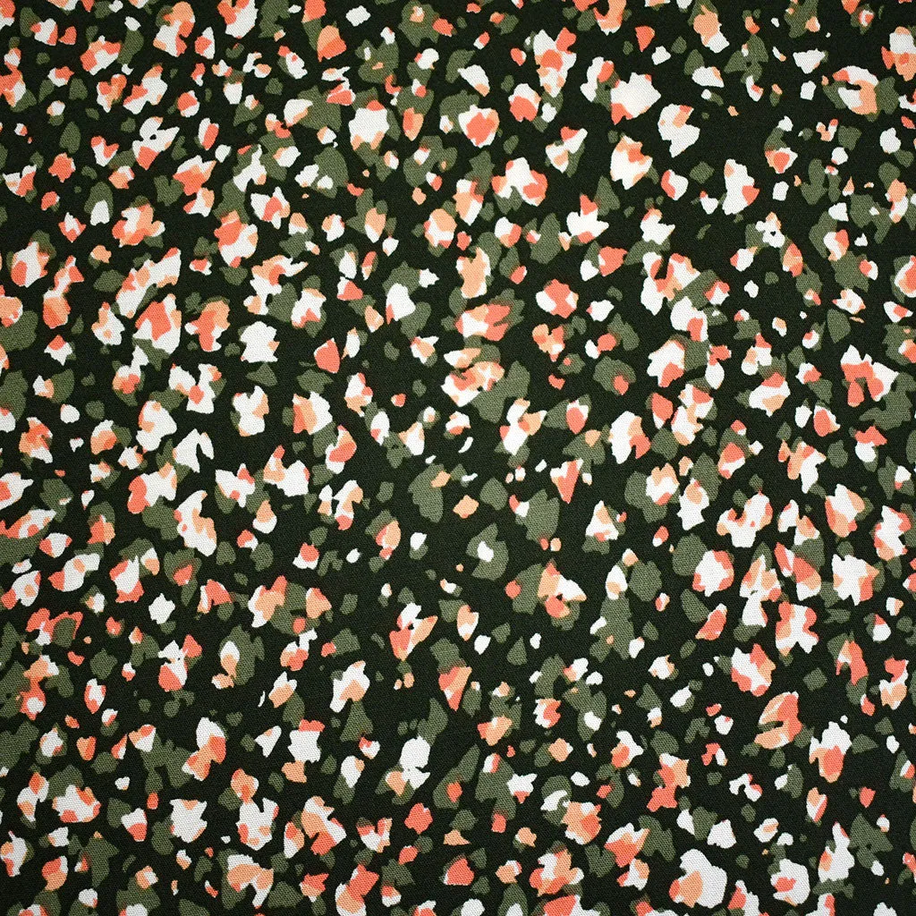 Layered Abstract Spots Stretch Rayon Poplin Olive/Coral