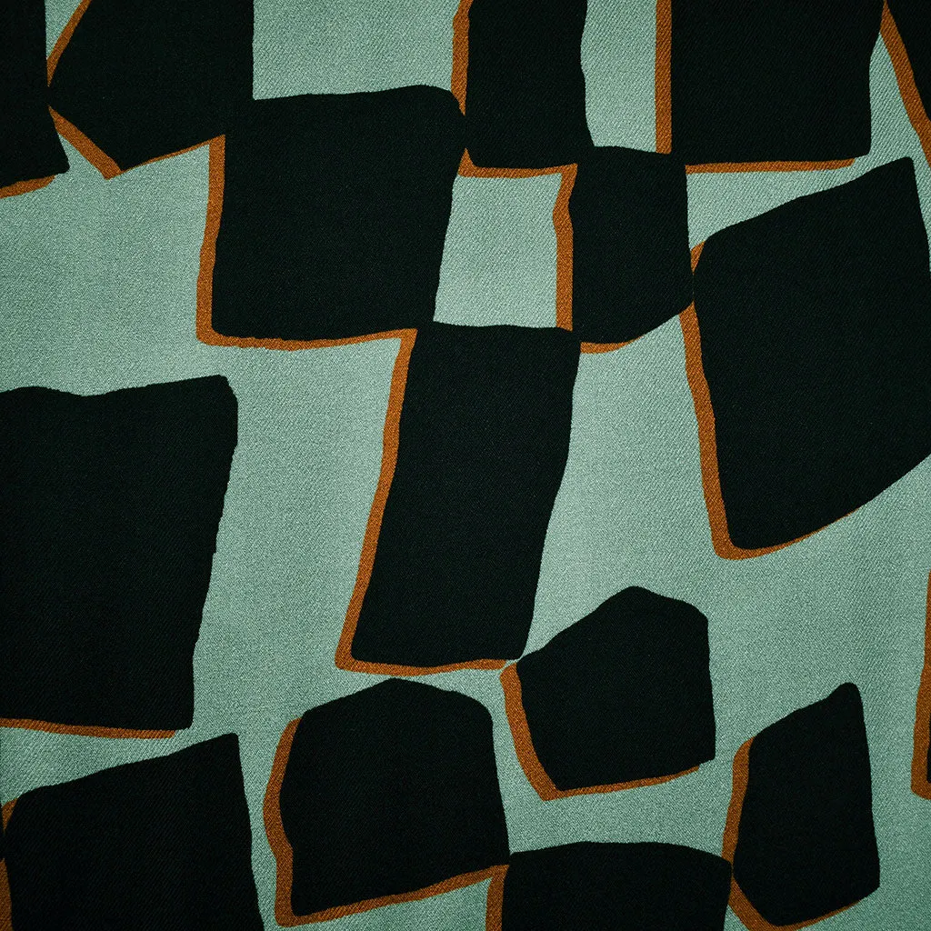 Layered Geometric Rayon Twill Shirting Jade/Black