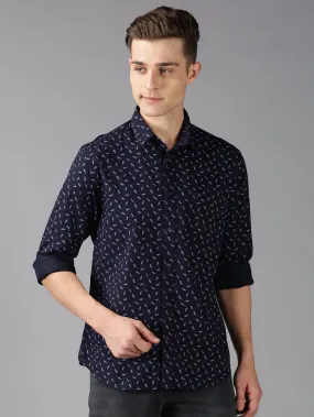 MEN'S BLACK PRINT SLIM FIT SHIRT