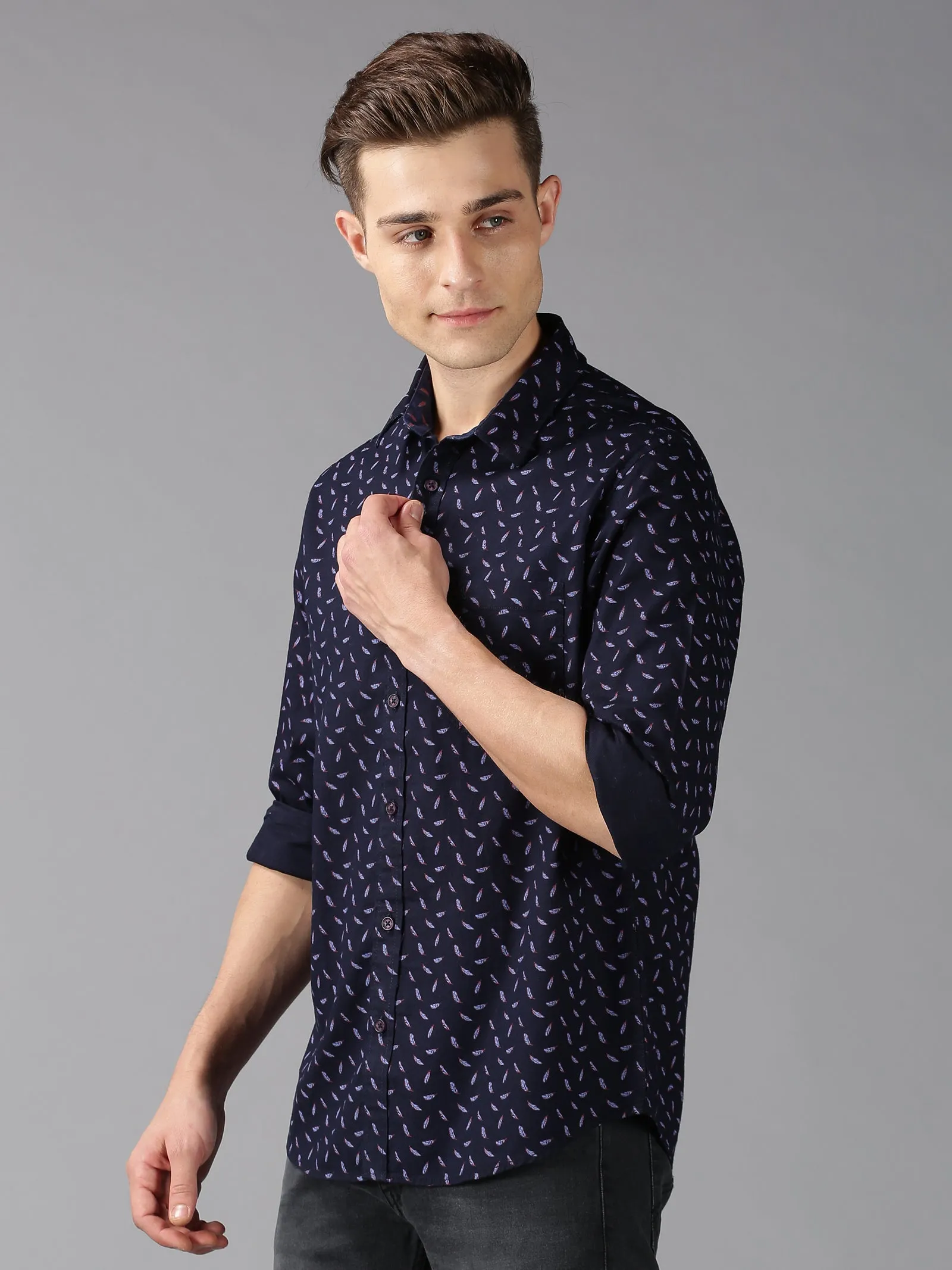 MEN'S BLACK PRINT SLIM FIT SHIRT