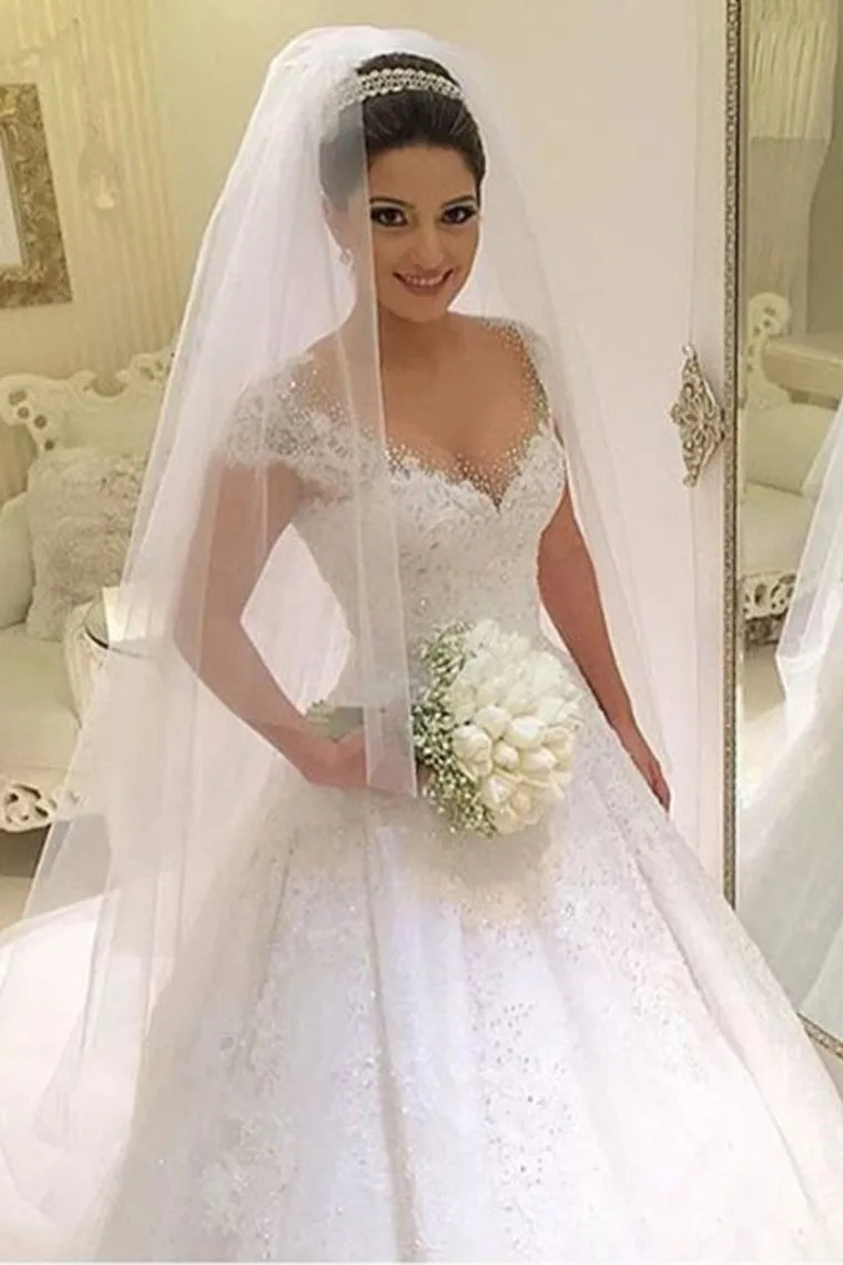 Modest Ivory Wedding Dresses Pretty Beading Wedding Gowns Bridal Dresses