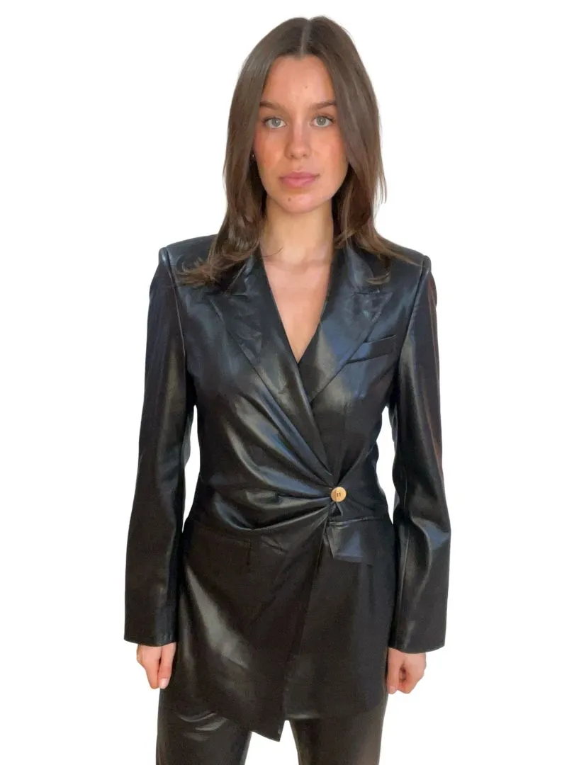 Nanushka Black Vegan Leather Blazer. Size: S