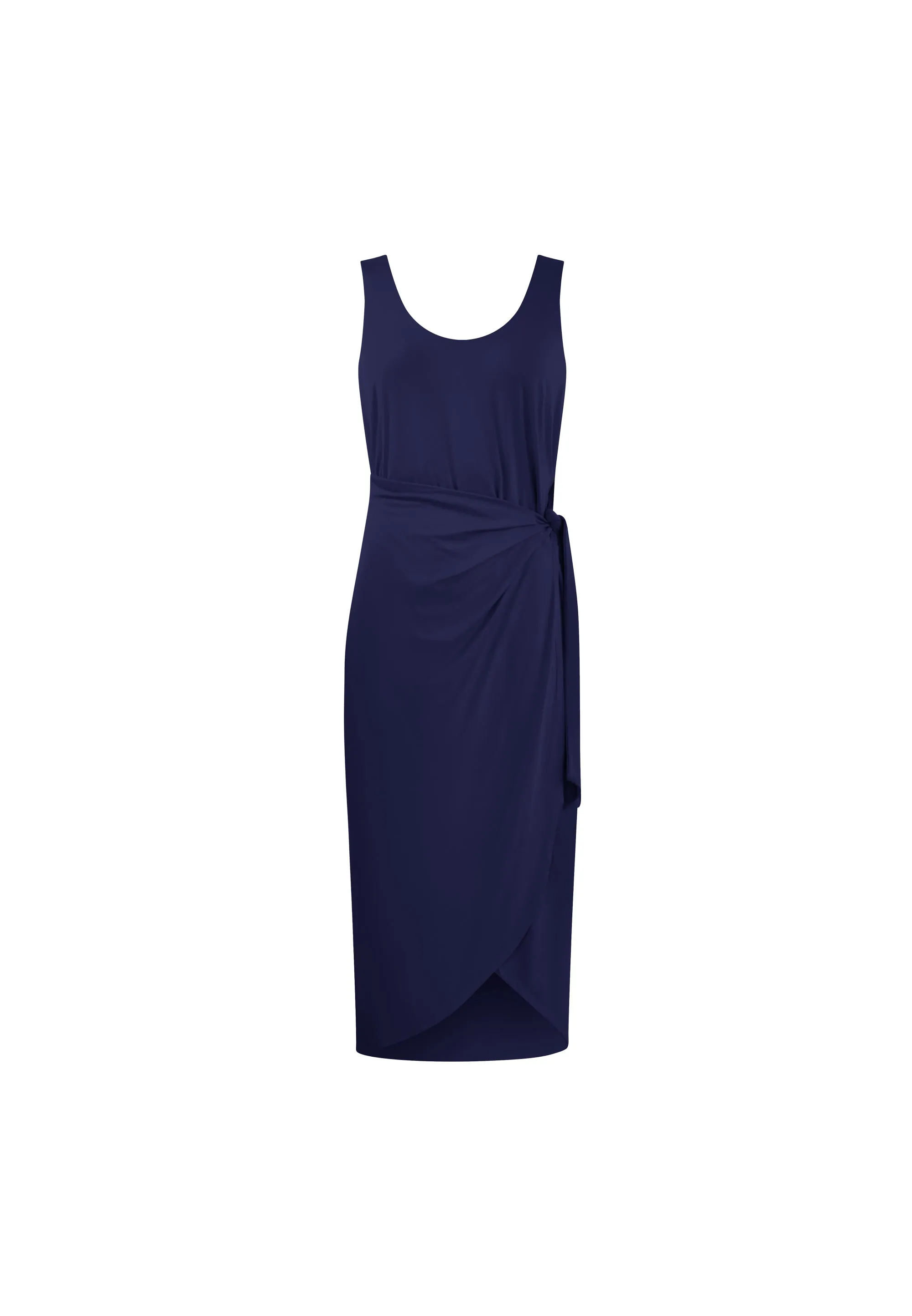 Navy Jersey Tie Waist Dress