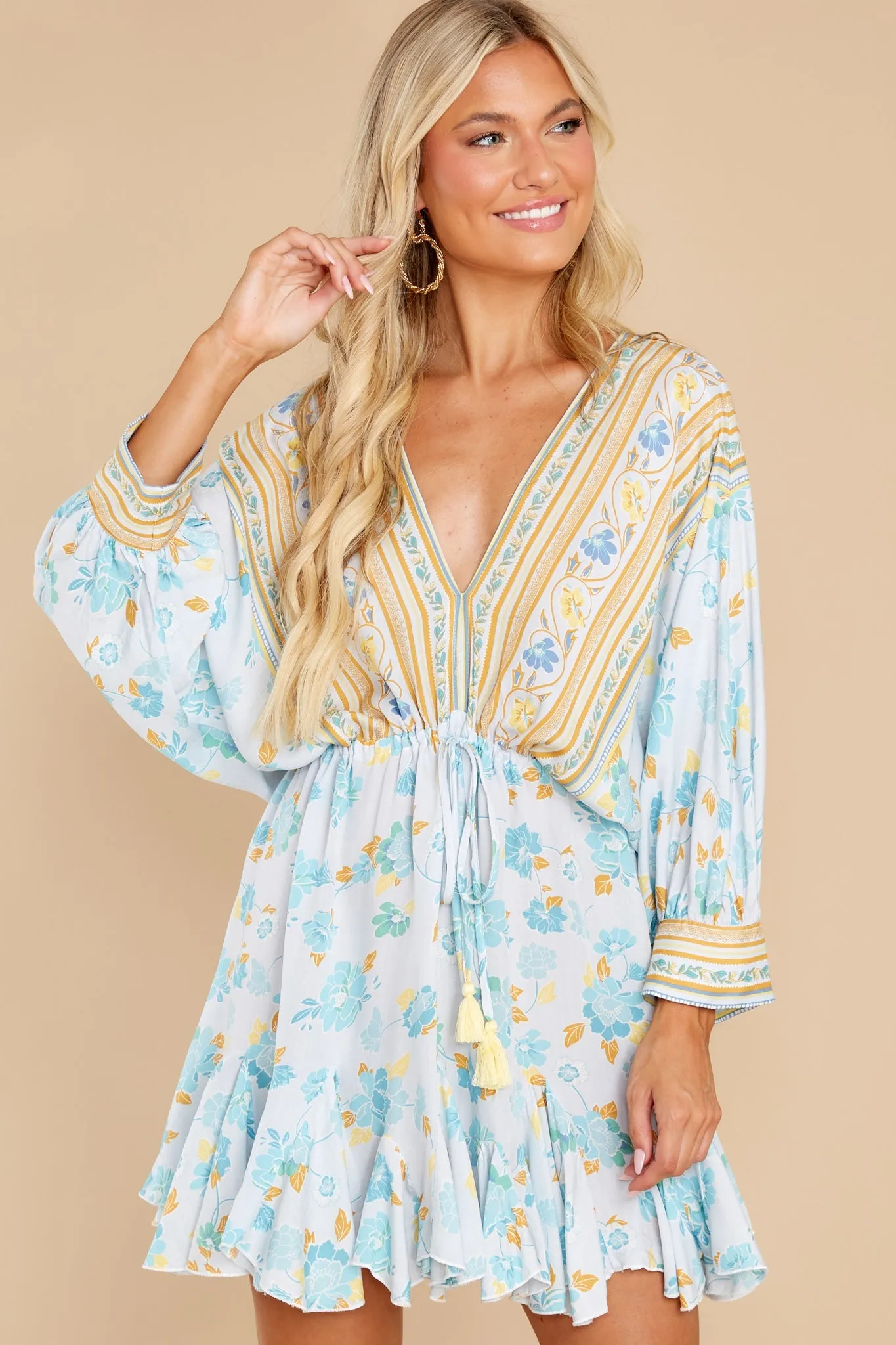 New Avenues Light Blue Multi Floral Dress