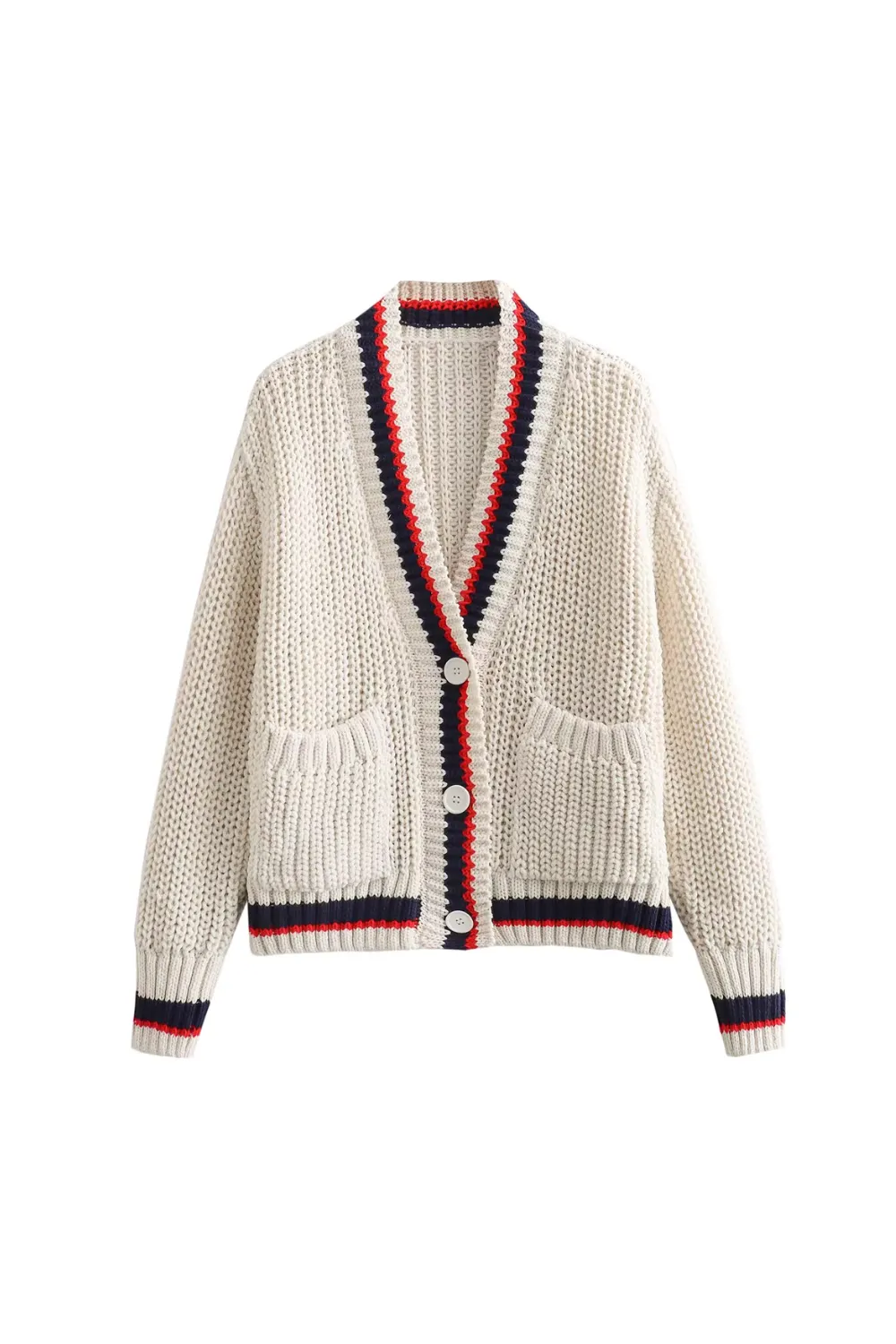 'Patty' Contrast Cable-knit Cardigan