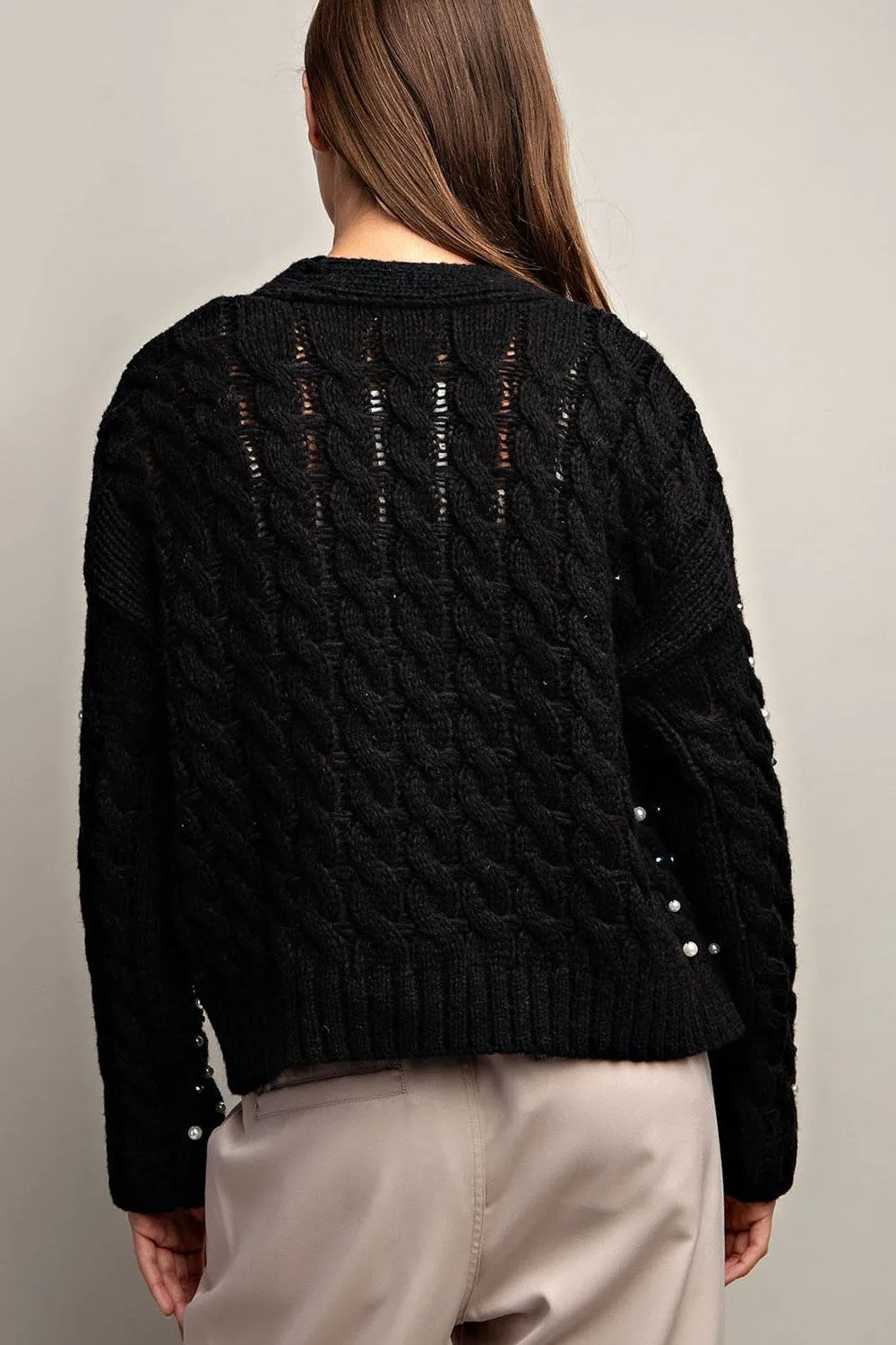 PEARL CABLE KNIT CARDIGAN