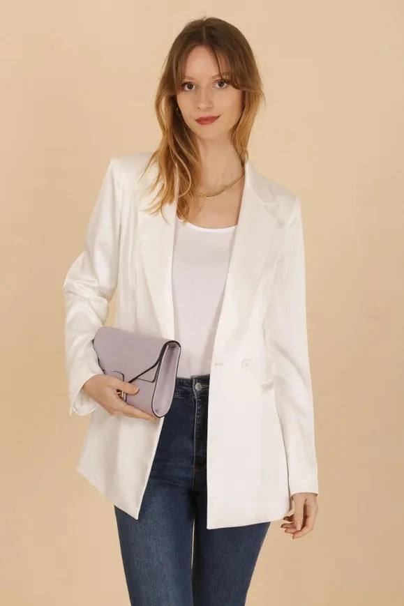 Plain Fitted Satin Jacket White