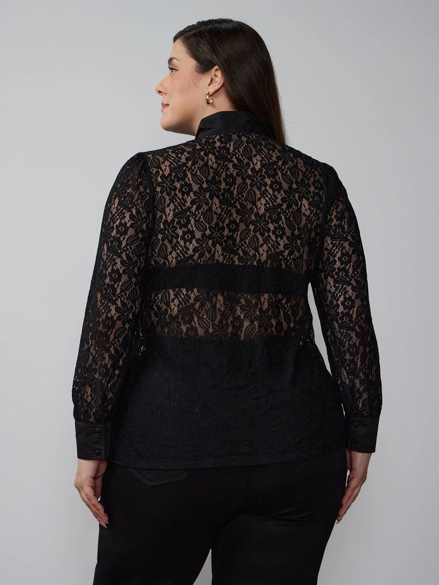 Plus Bow Detail Lace Blouse