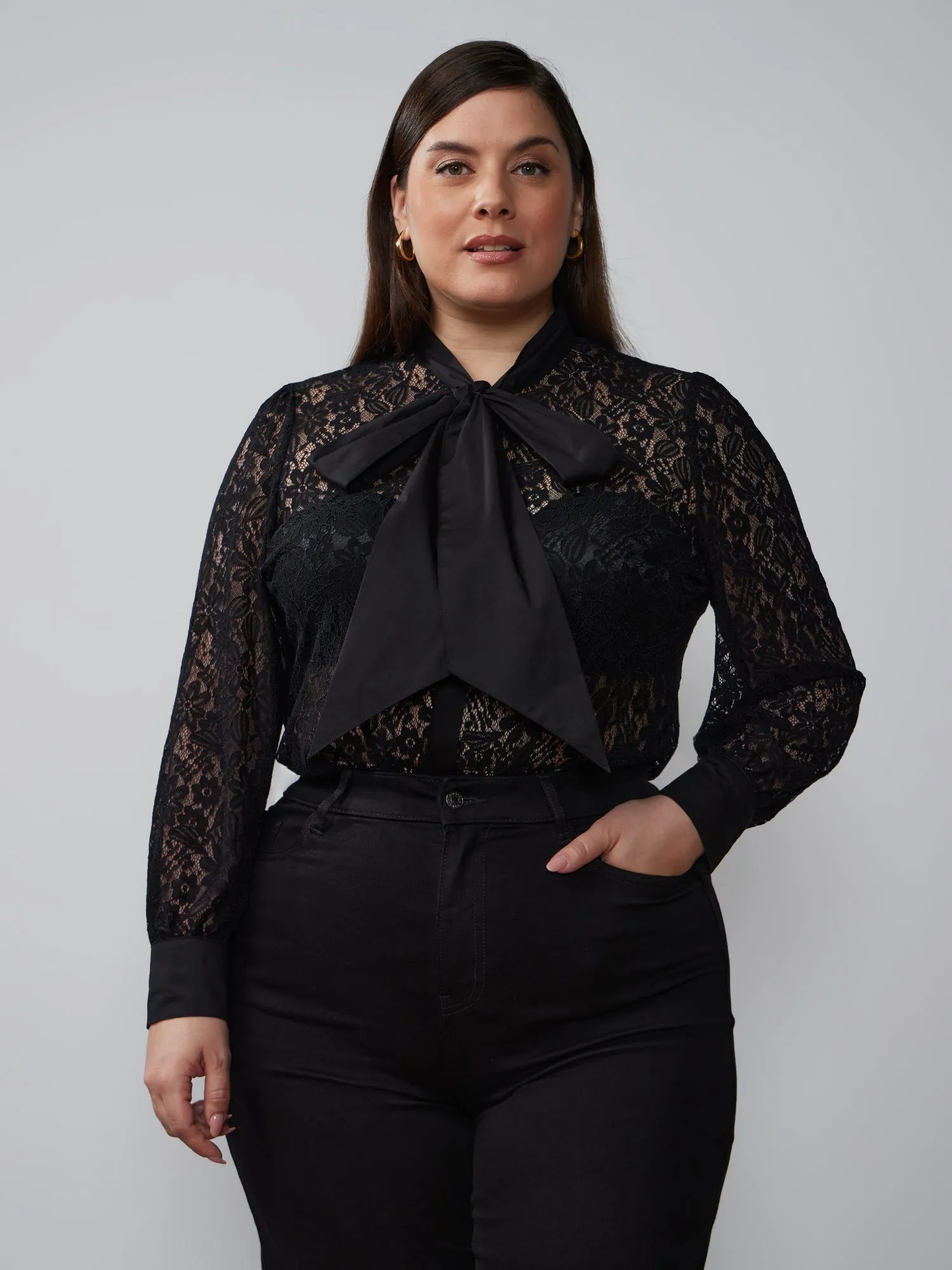 Plus Bow Detail Lace Blouse