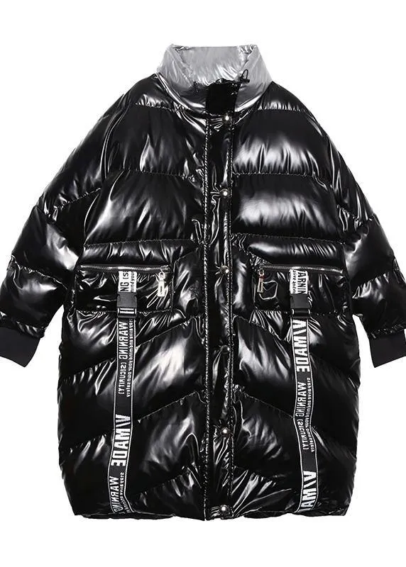 Plus size down jacket high neck winter coats black patchwork women parka