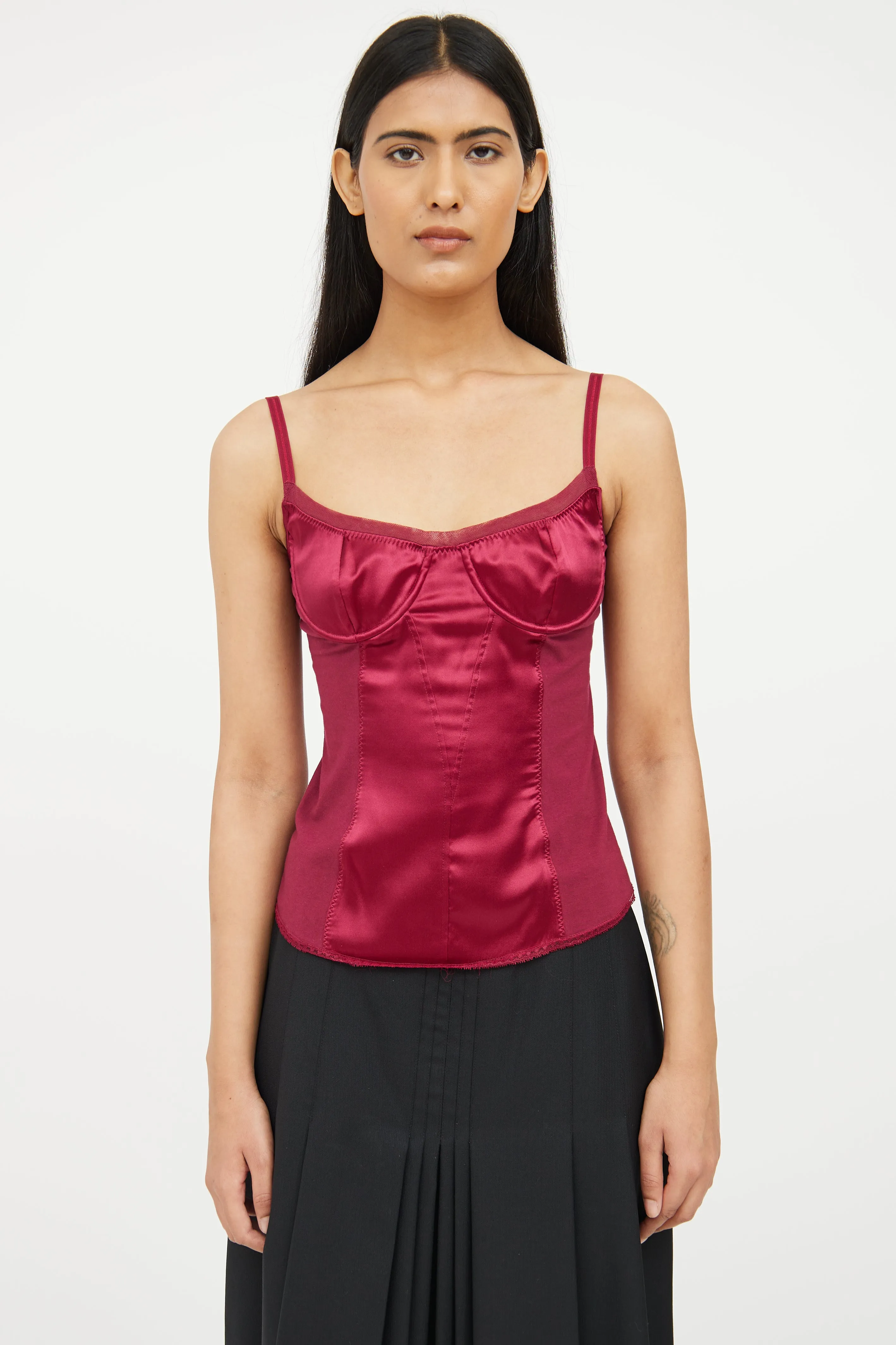 Red Silk Blend Sleeveless Top