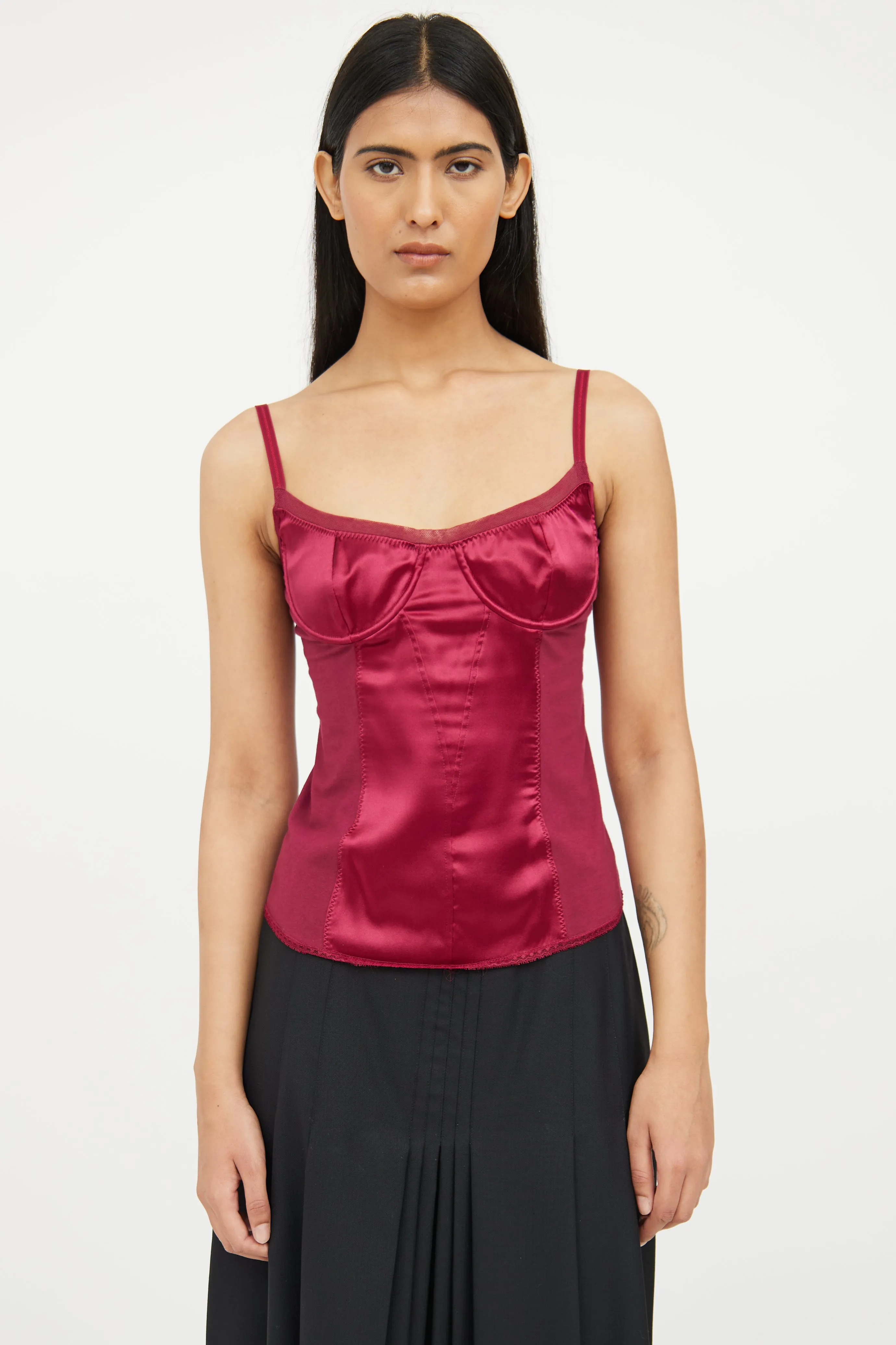 Red Silk Blend Sleeveless Top