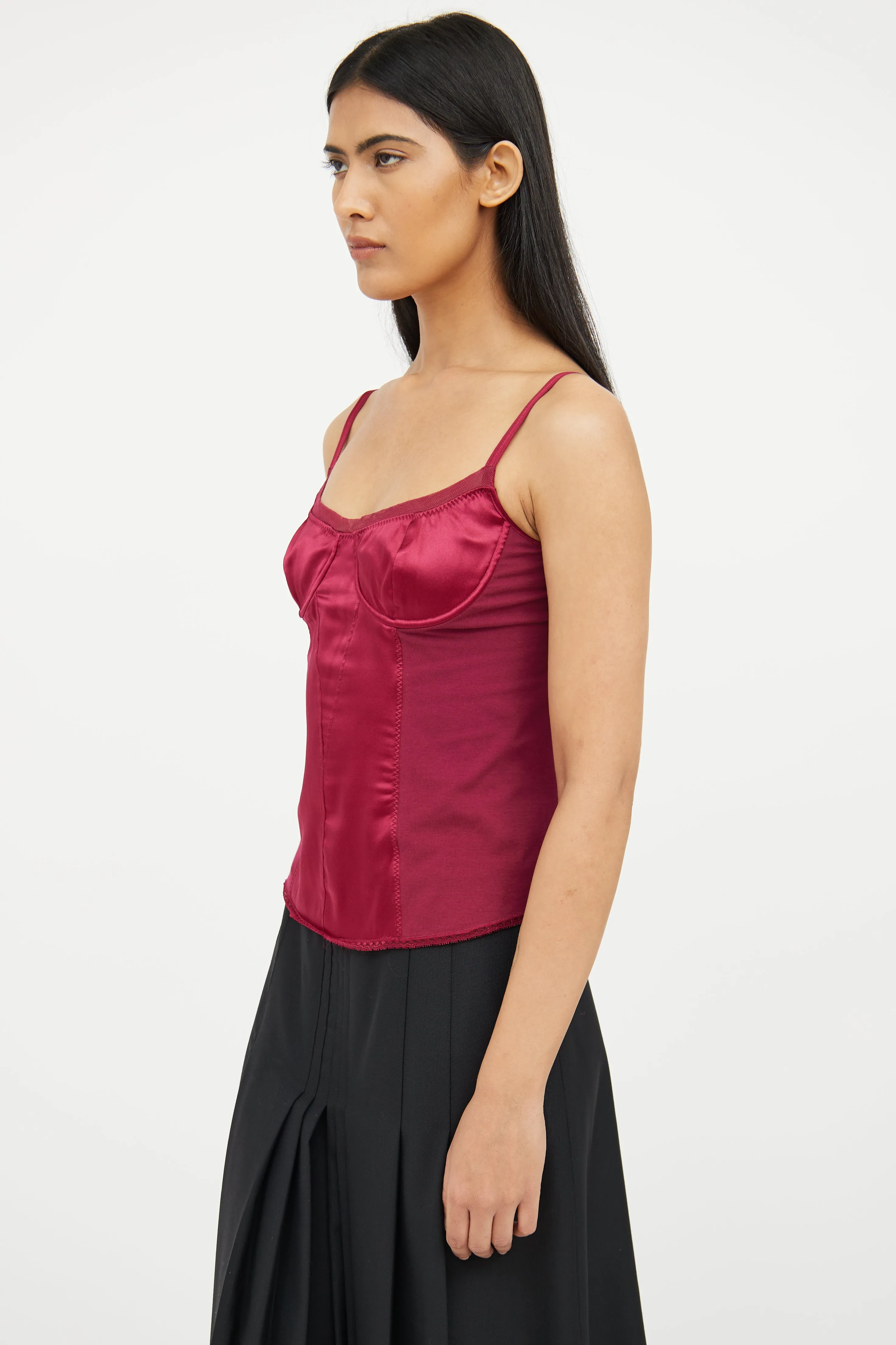 Red Silk Blend Sleeveless Top