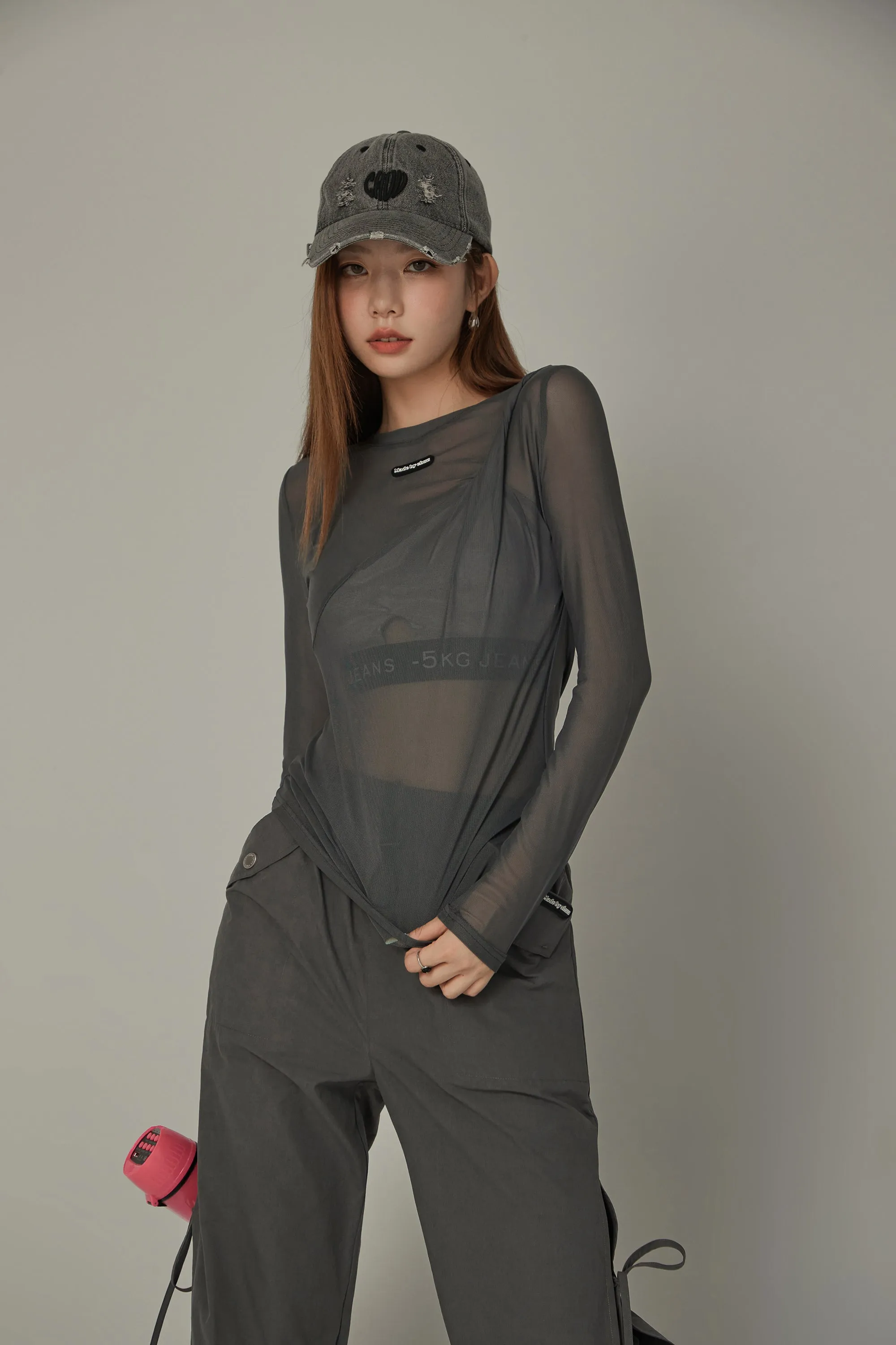 Round Neck Layered Unbalanced Slim Long Sleeved Top