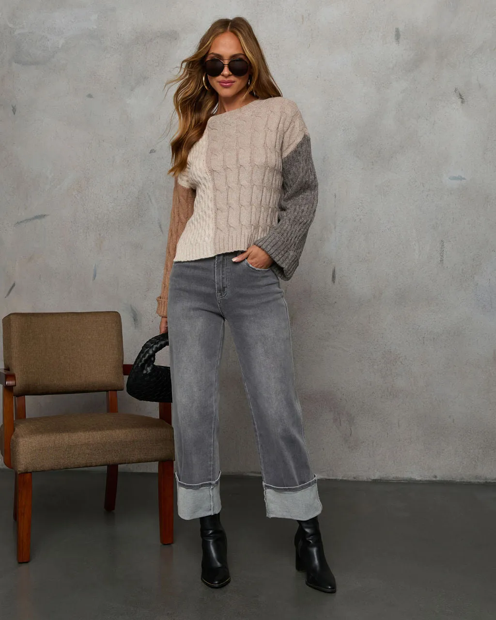 Sierenna Cable Knit Colorblock Sweater