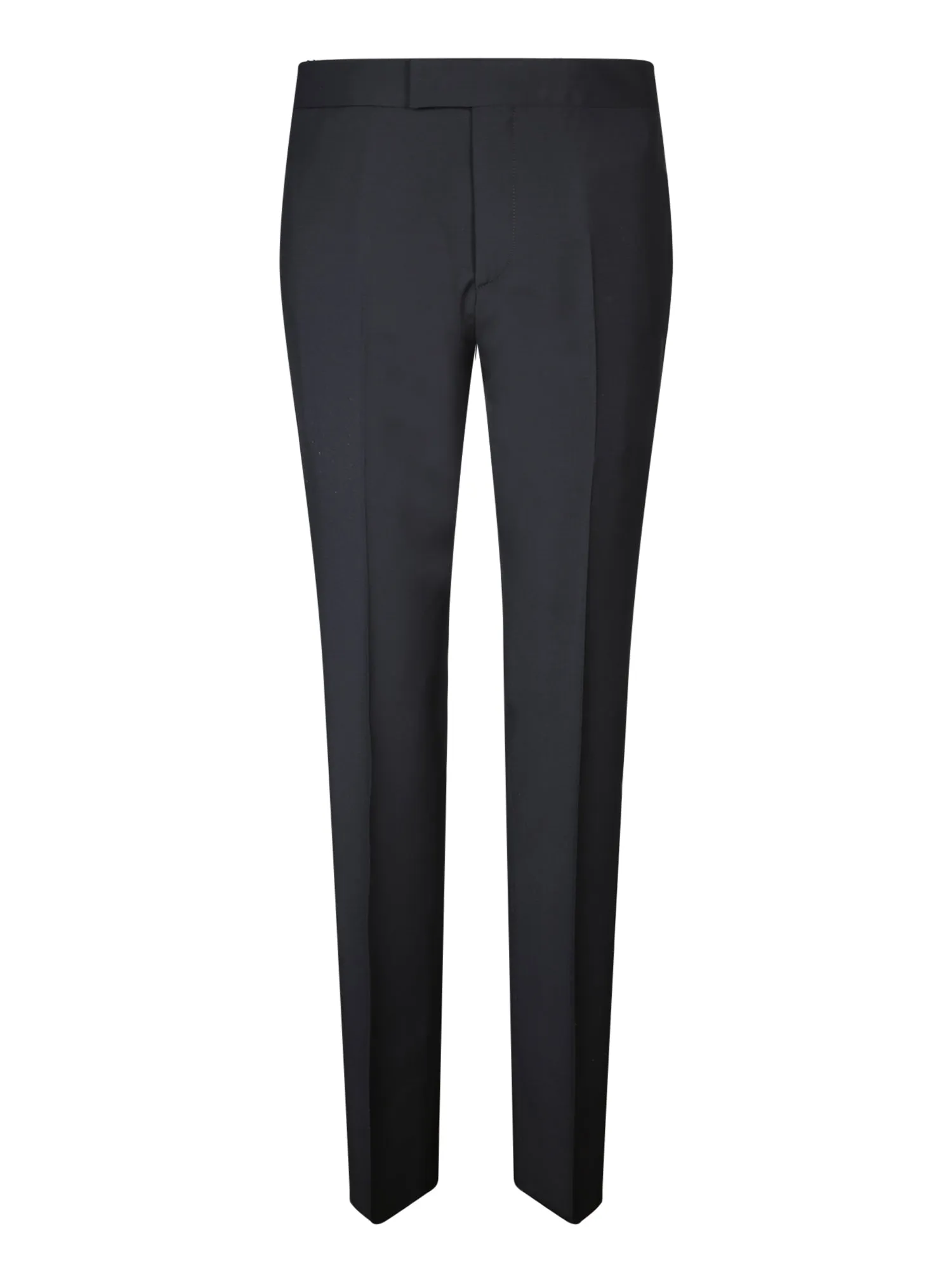 Slim-fit black trousers