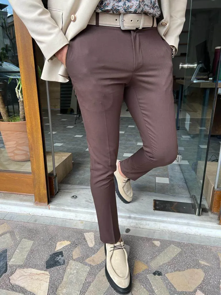 Slim Fit Brown Trousers