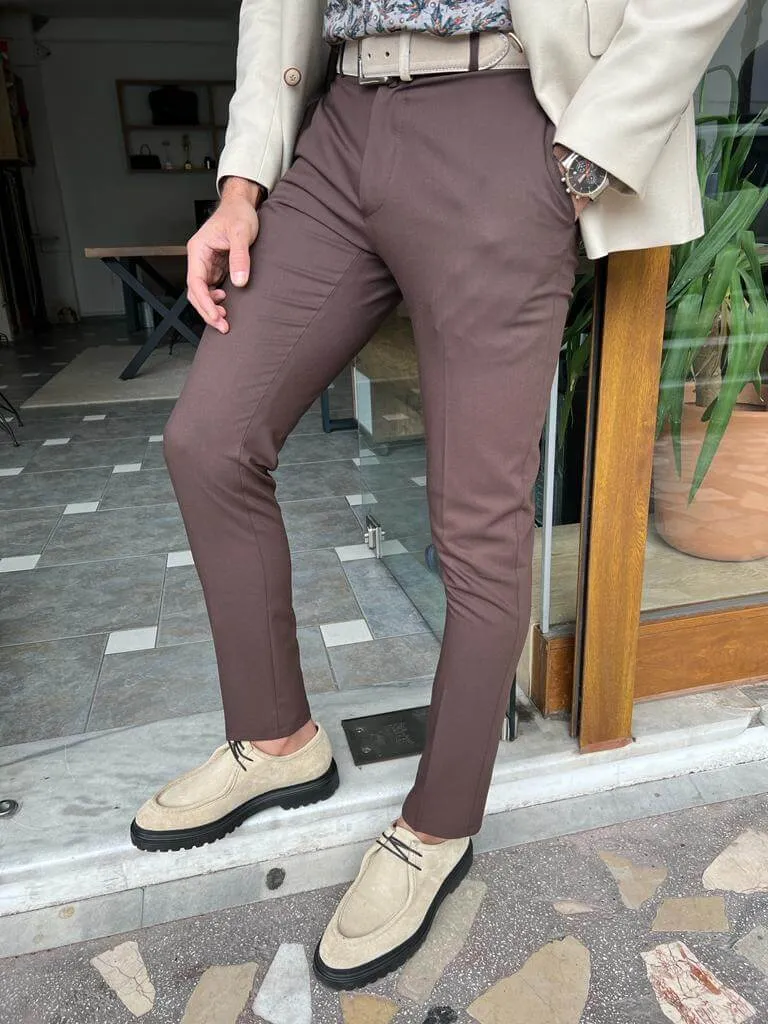 Slim Fit Brown Trousers