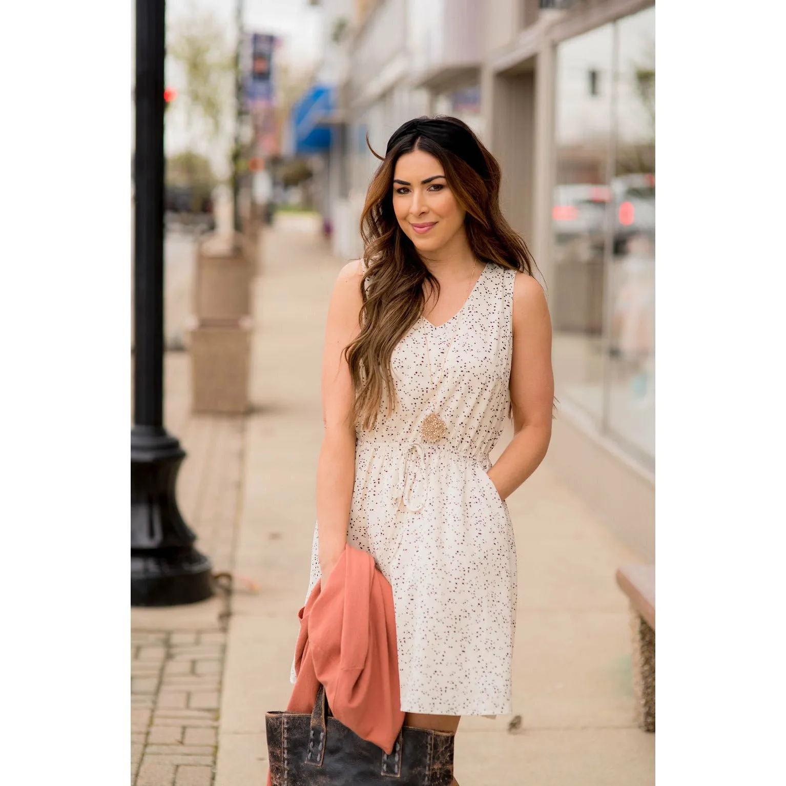 Speckled Tie Waist Tank Dress