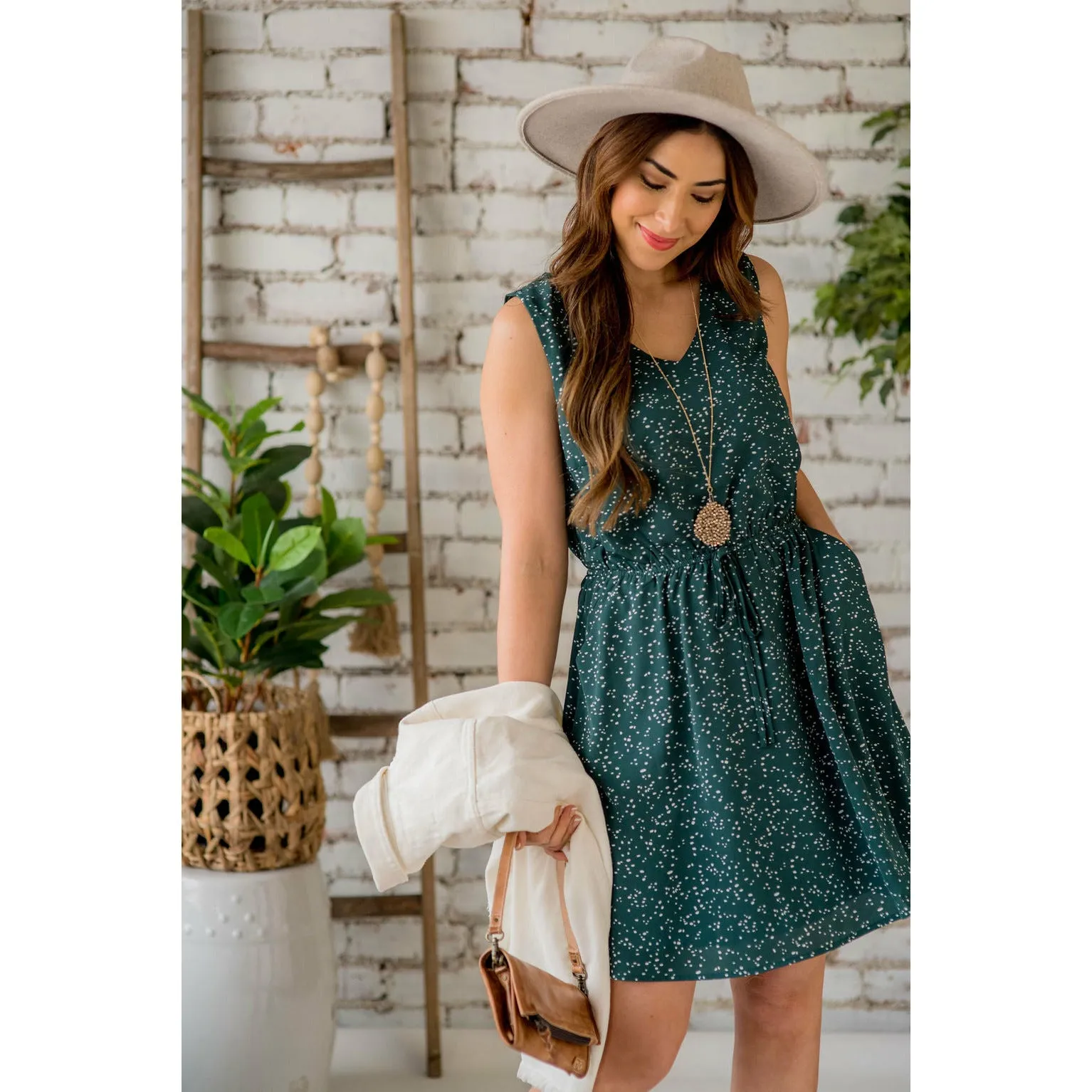 Speckled Tie Waist Tank Dress