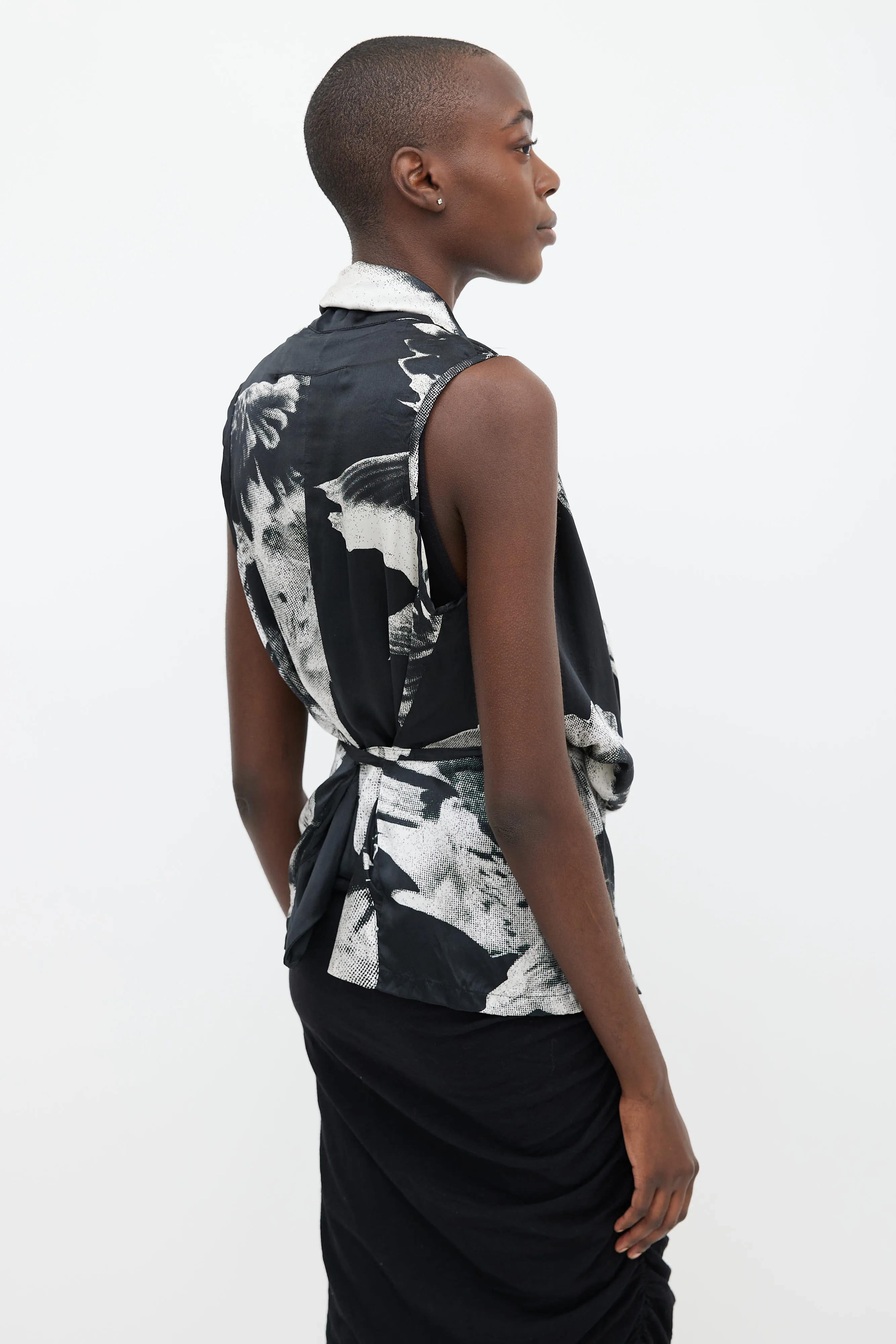 Spring 2010 Black & White Print Silk Asymmetrical Top