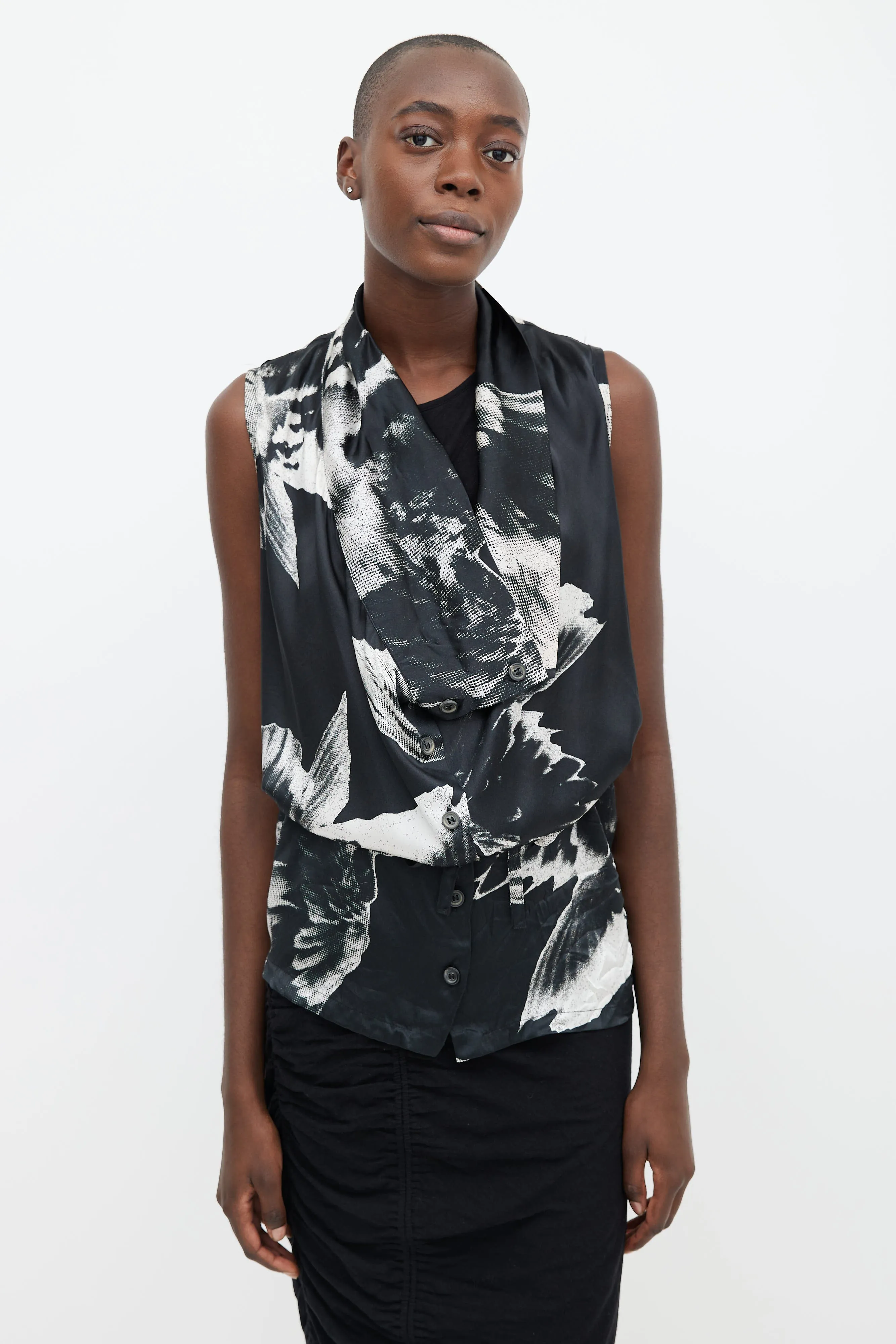 Spring 2010 Black & White Print Silk Asymmetrical Top