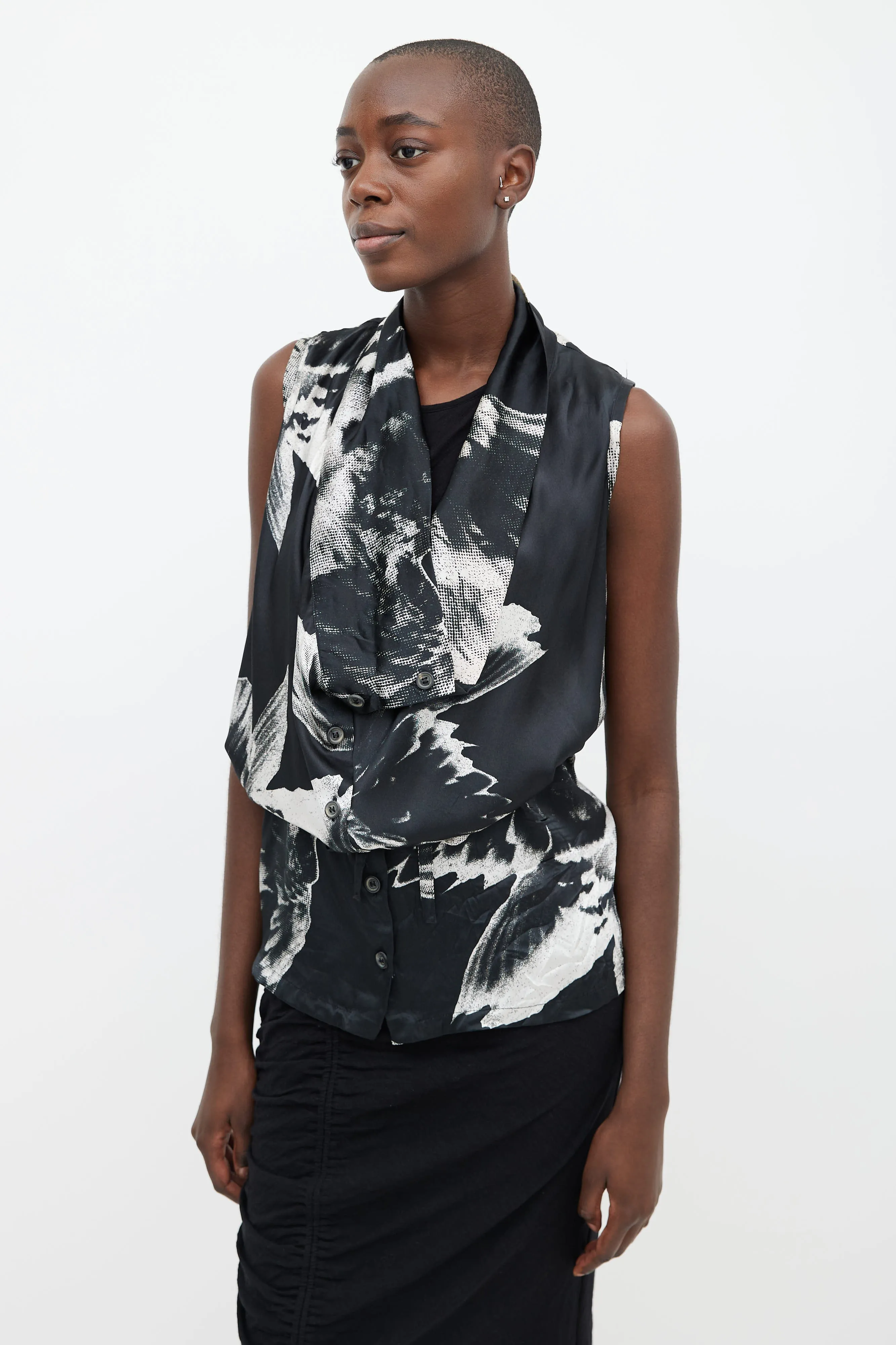 Spring 2010 Black & White Print Silk Asymmetrical Top