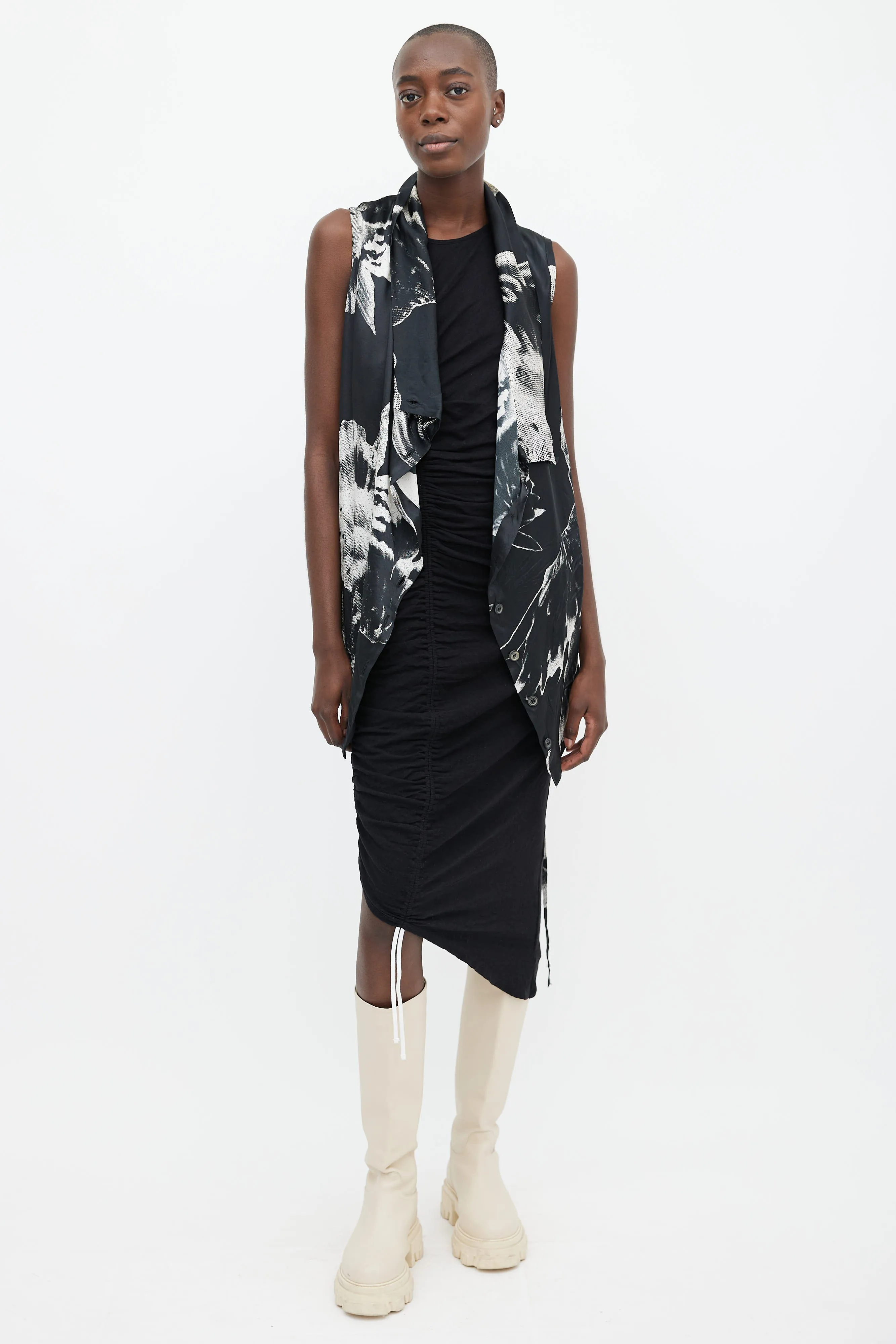 Spring 2010 Black & White Print Silk Asymmetrical Top