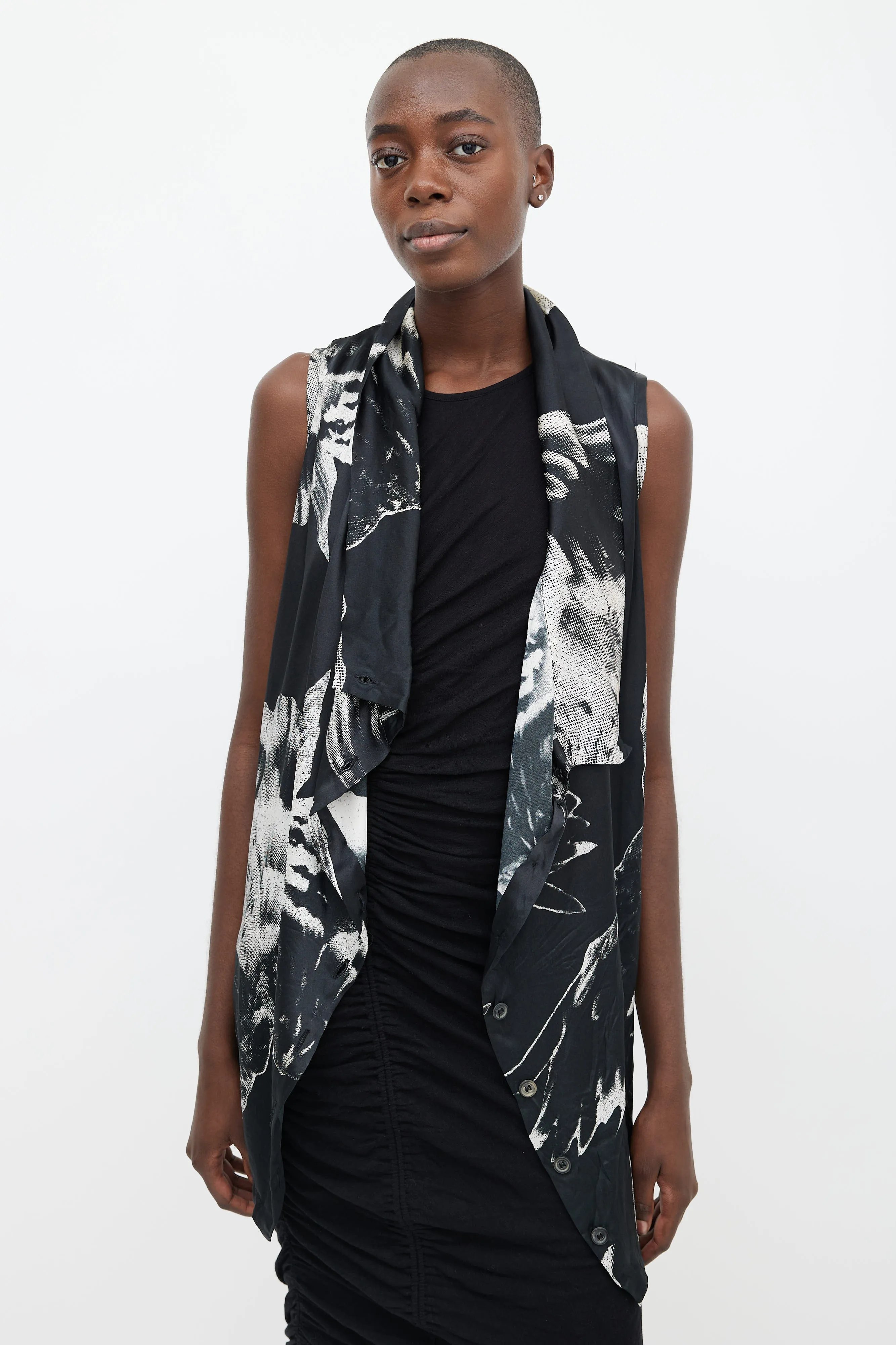 Spring 2010 Black & White Print Silk Asymmetrical Top