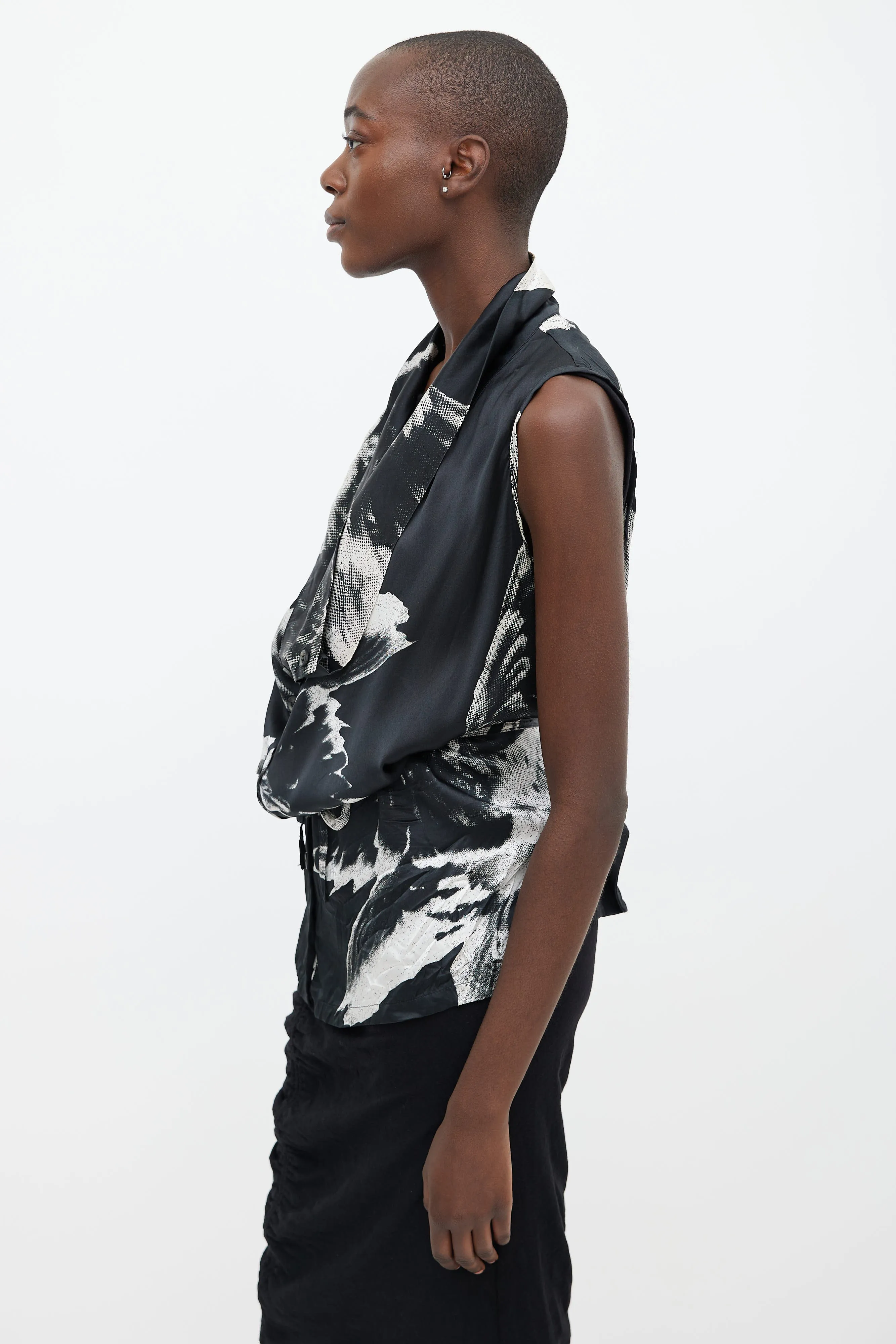 Spring 2010 Black & White Print Silk Asymmetrical Top