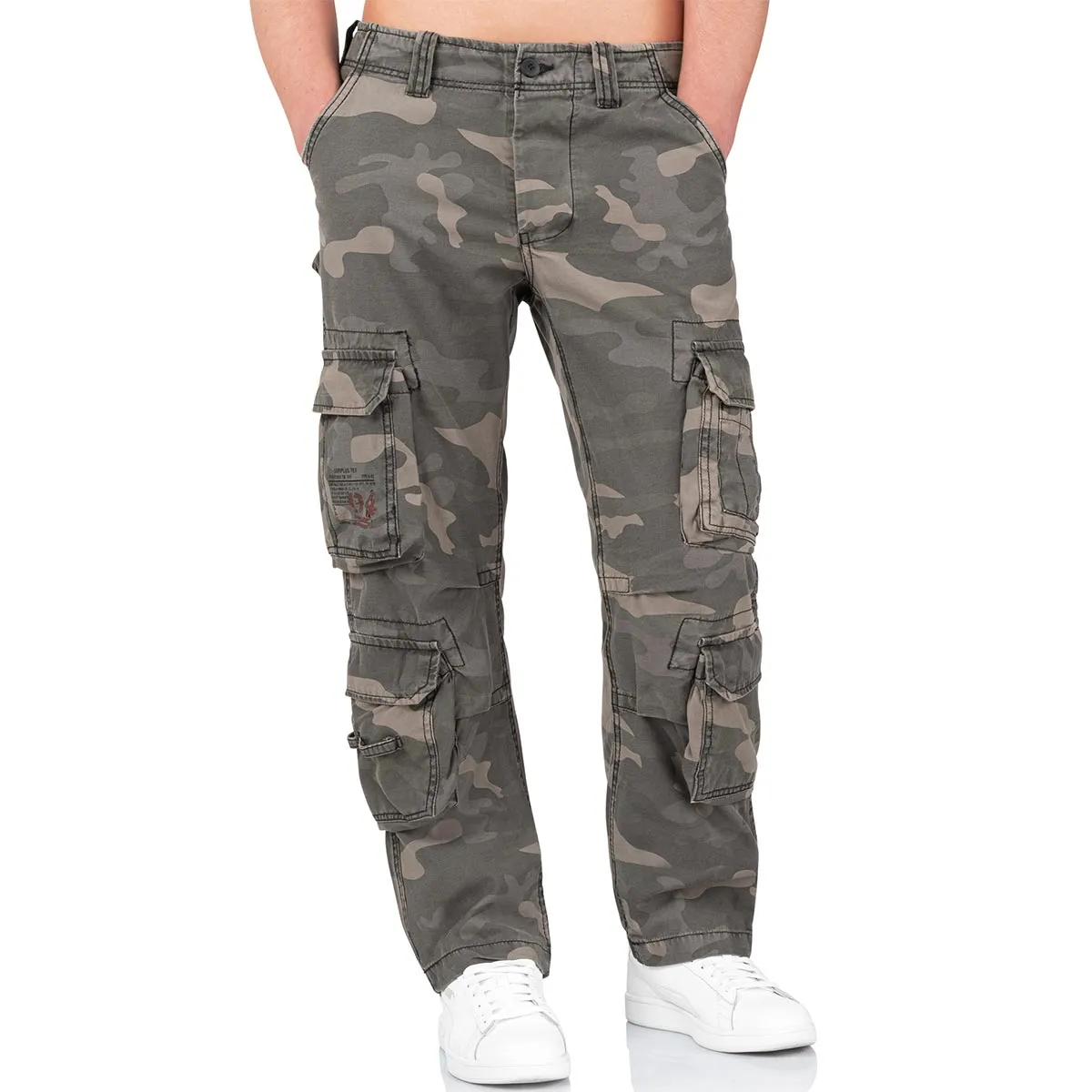 Surplus Airborne Slim Fit Cargo Trousers Black Camo